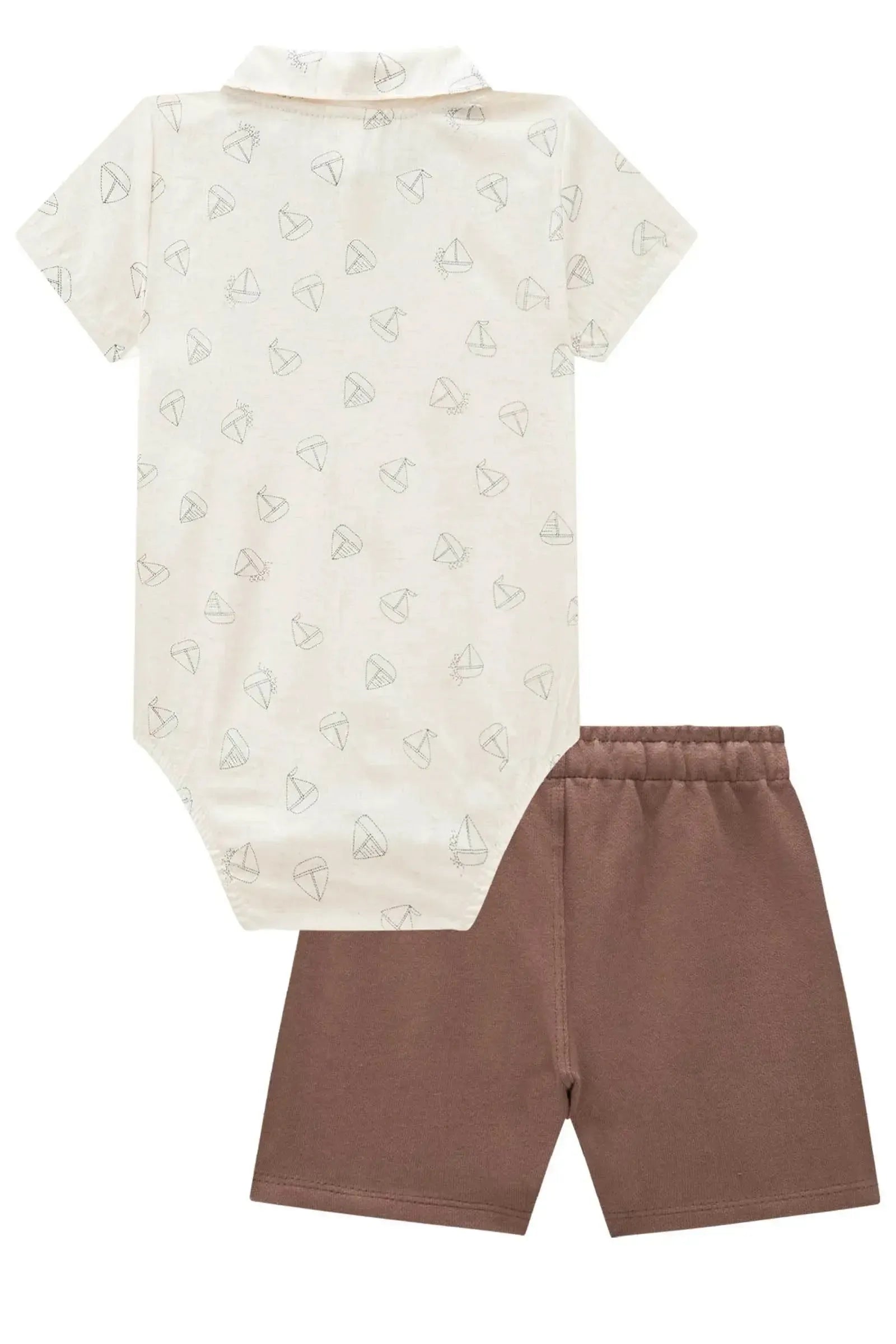 Conjunto de Body Camisa em Linho Deluxe e Bermuda em Moletwill com Elastano 82911 LucBoo Bebê Menino