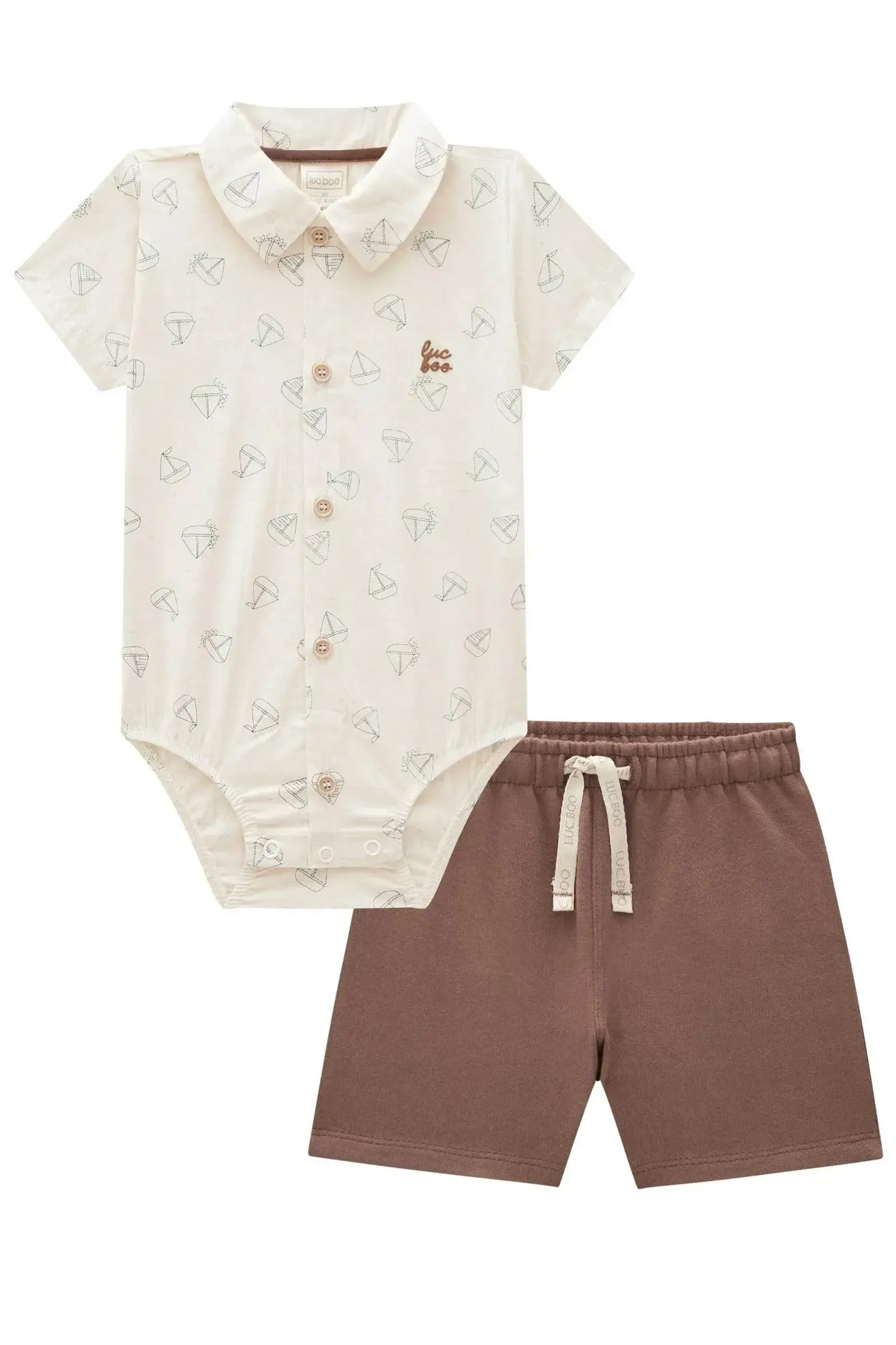 Conjunto de Body Camisa em Linho Deluxe e Bermuda em Moletwill com Elastano 82911 LucBoo Bebê Menino