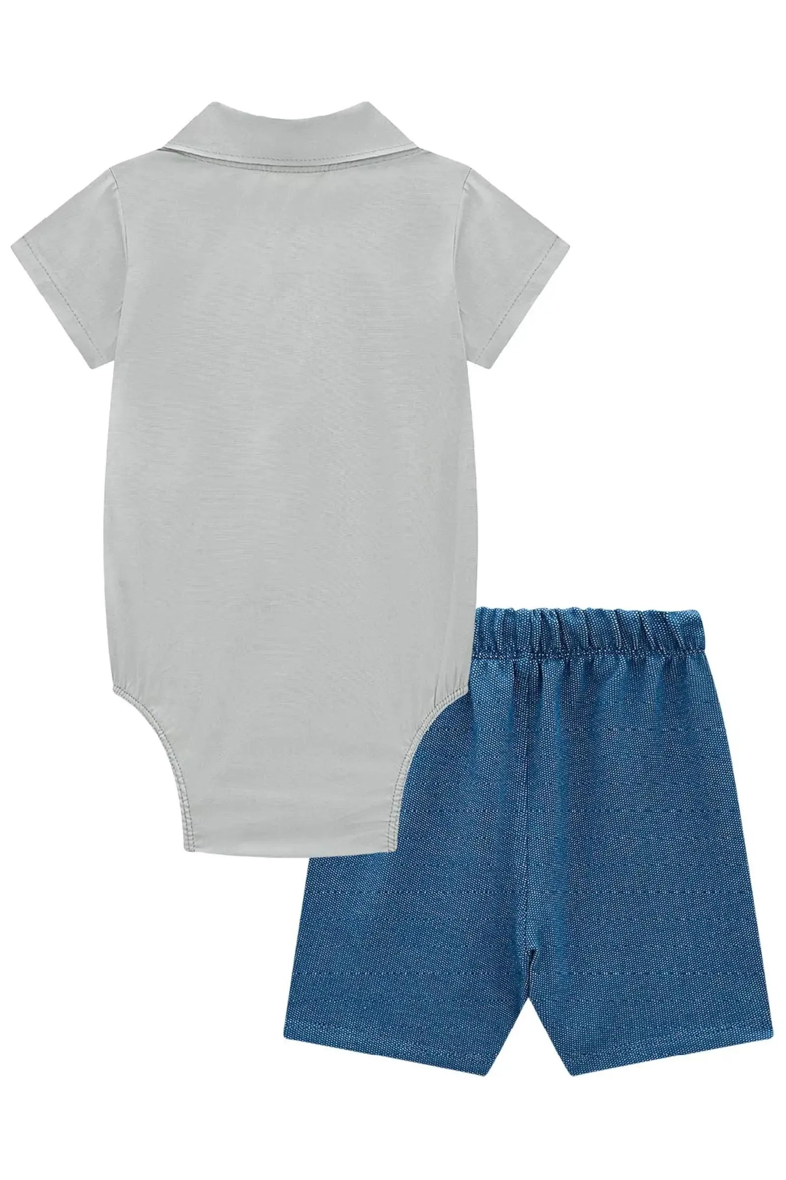 Conjunto de Body Camisa em Tricoline e Bermuda em Malha Denim com Elastano 98253 LucBoo Bebê Menino