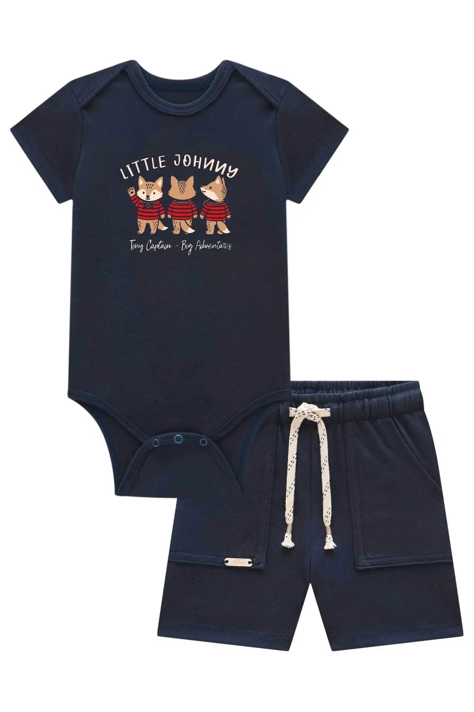 Conjunto de Body e Bermuda em Suedine 95158 Johnny Fox Bebê Menino
