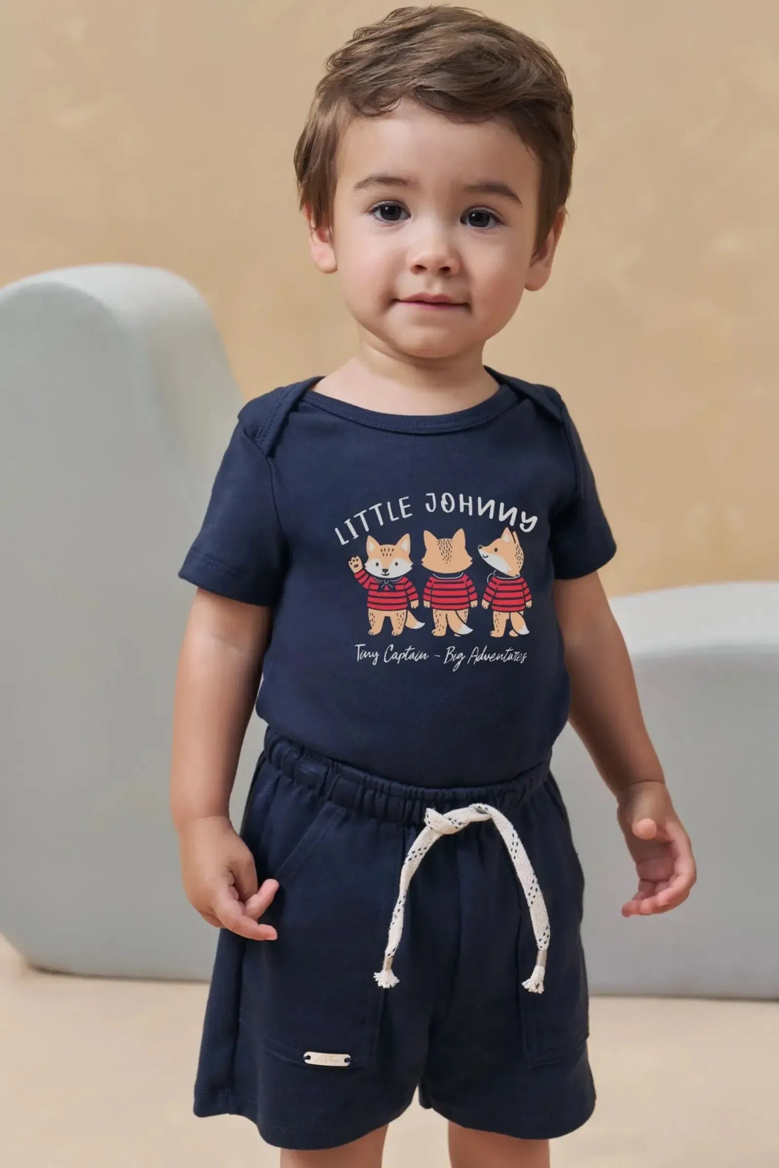Conjunto de Body e Bermuda em Suedine 95158 Johnny Fox Bebê Menino