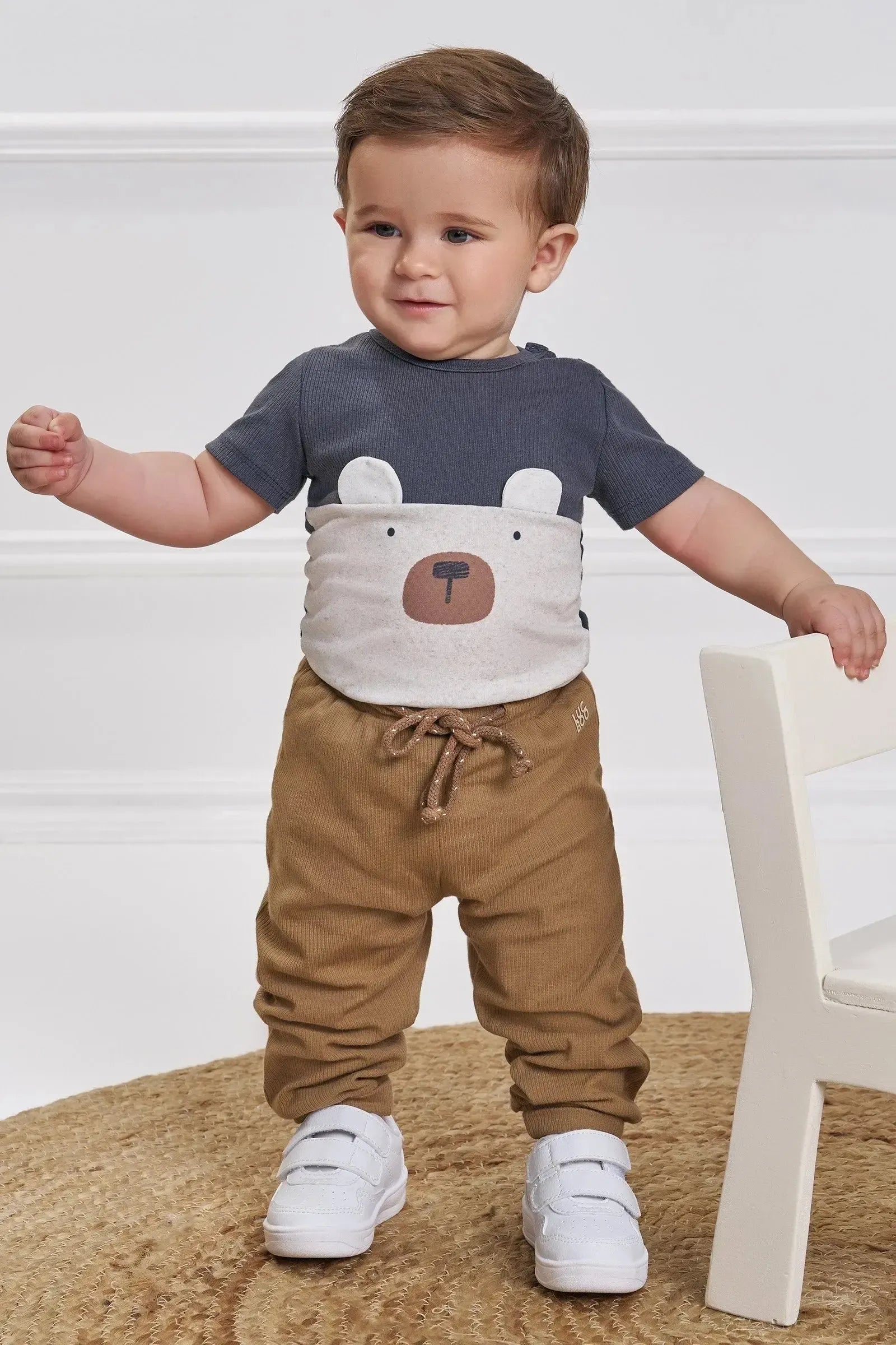 Conjunto de Body e Calça Jogger em Canelado Liz 93567 LucBoo Bebê Menino