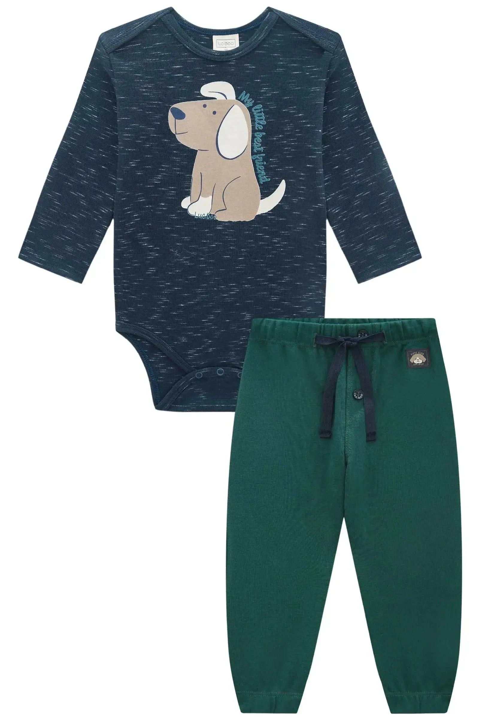 Conjunto de Body e Calça Jogger em Ribana 90230 LucBoo Bebê Menino