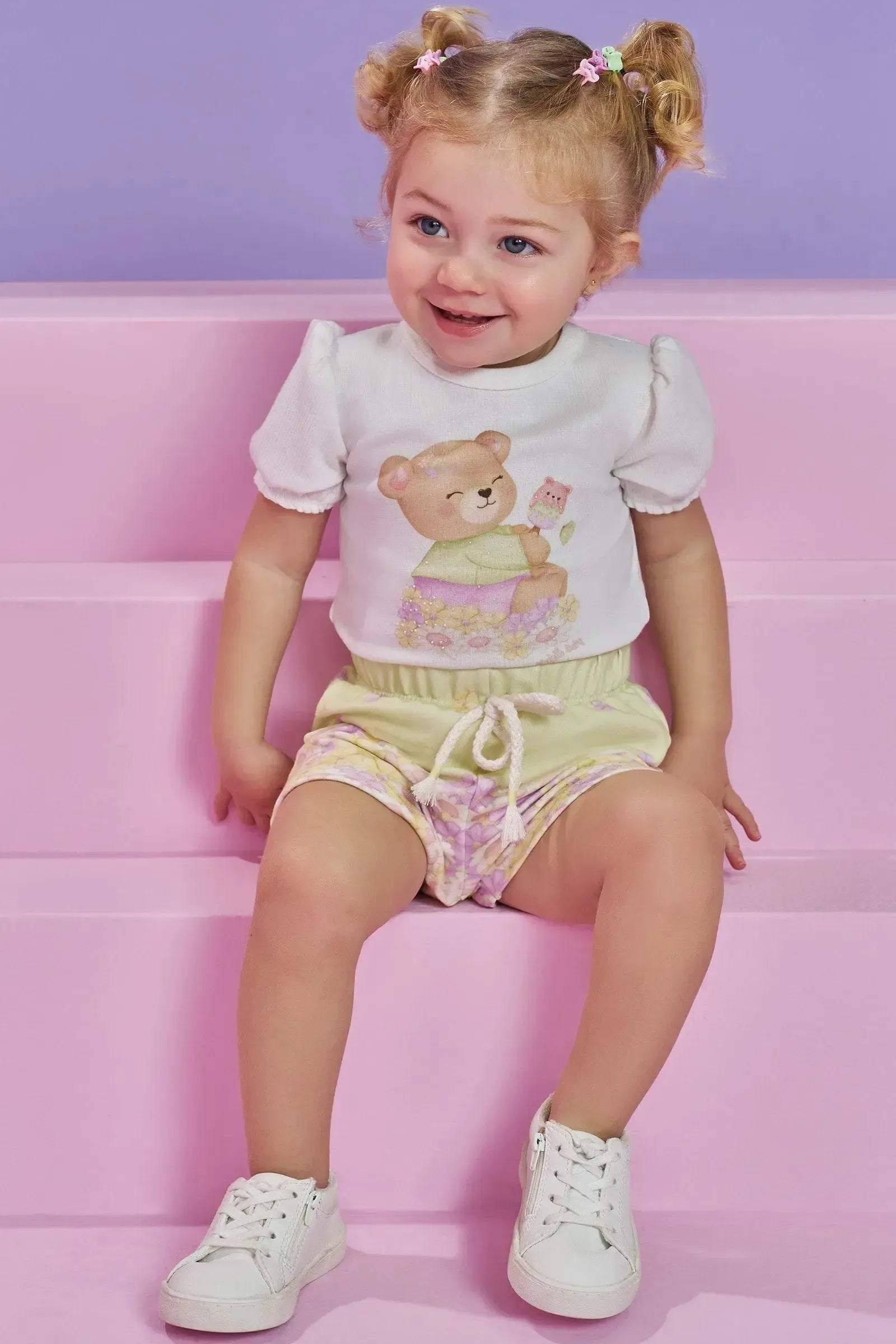 Conjunto de Body em Canelado Liz e Shorts em Molecotton 92954 Kukiê Bebê Menina