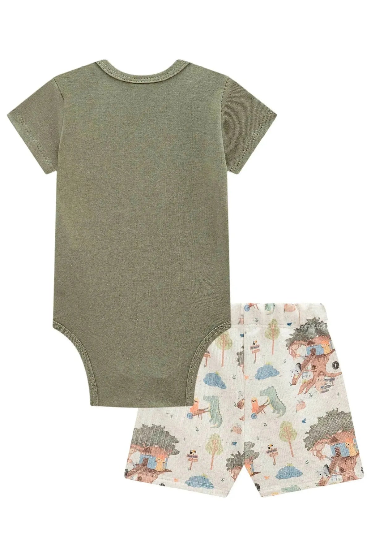 Conjunto de Body em Cotton com Elastano e Bermuda em Moletom sem Pelúcia 98134 LucBoo Bebê Menino