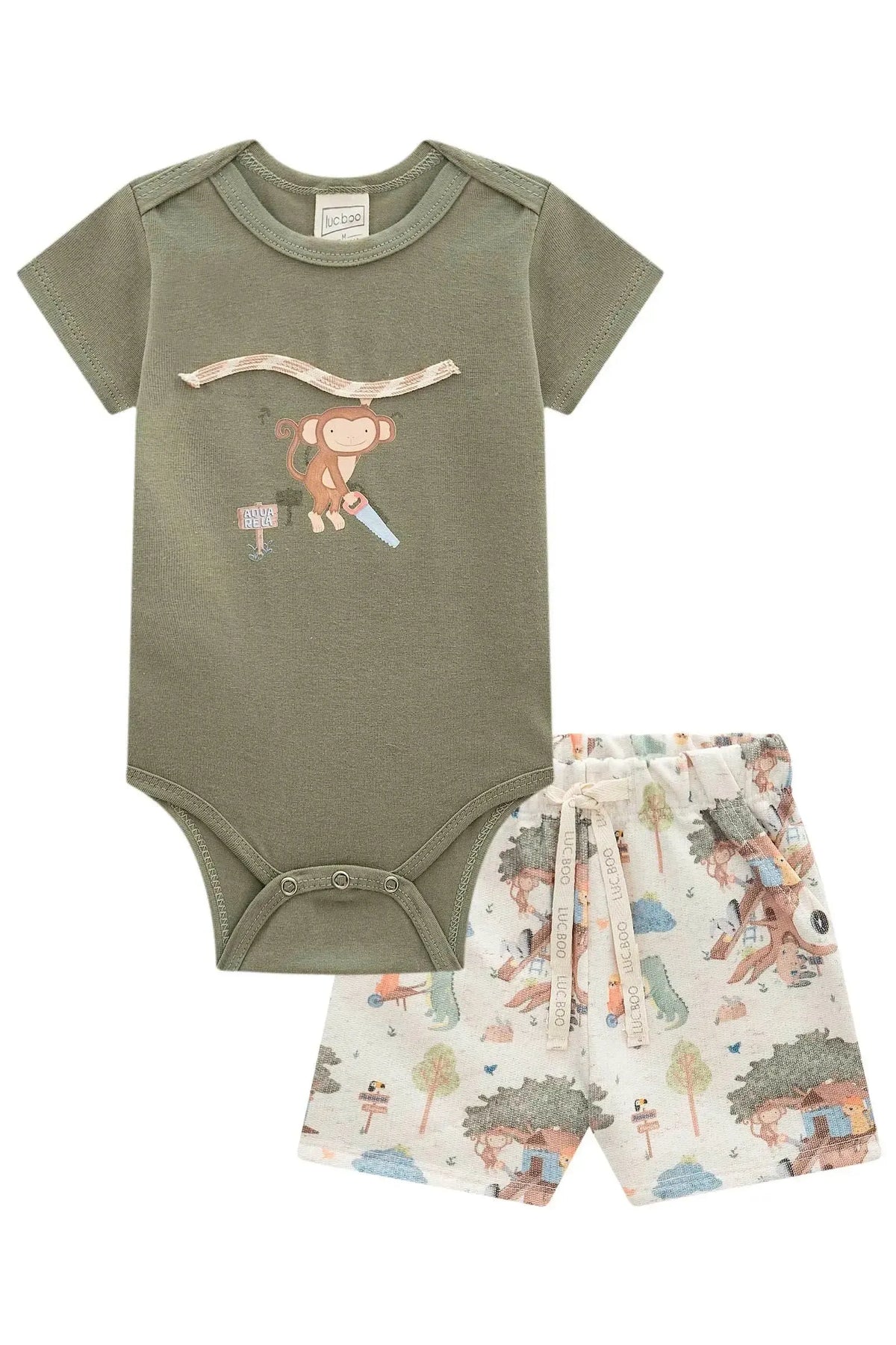 Conjunto de Body em Cotton com Elastano e Bermuda em Moletom sem Pelúcia 98134 LucBoo Bebê Menino
