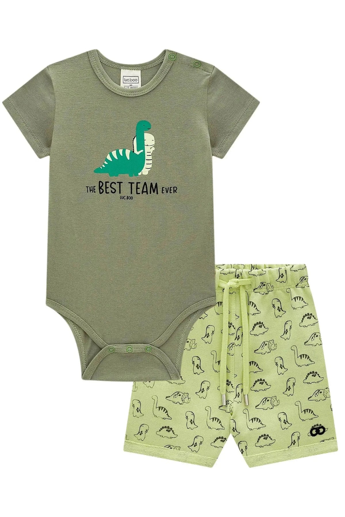 Conjunto de Body em Cotton com Elastano e Bermuda em Moletom sem Pelúcia 99057 LucBoo Bebê Menino