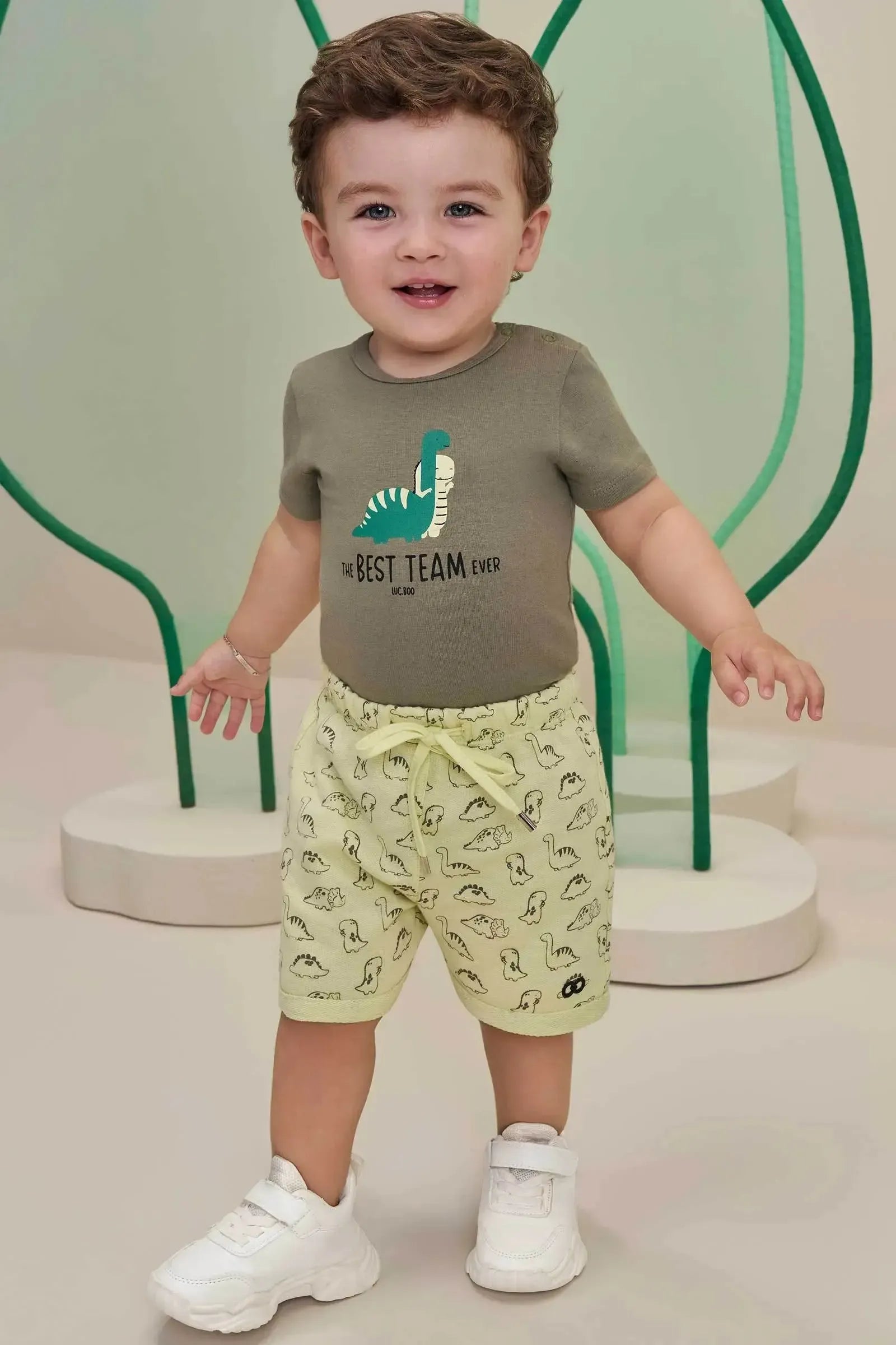 Conjunto de Body em Cotton com Elastano e Bermuda em Moletom sem Pelúcia 99057 LucBoo Bebê Menino