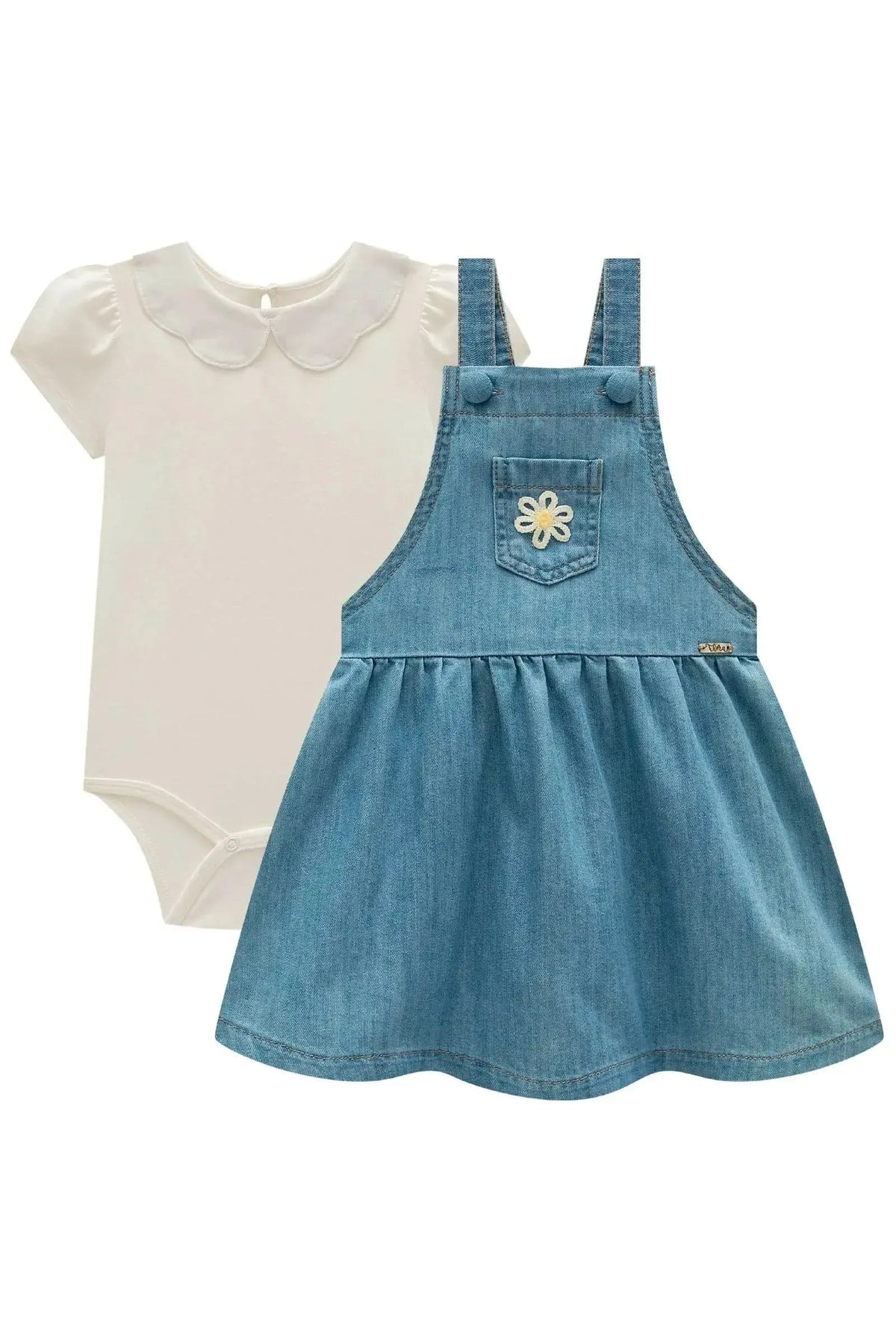 Conjunto de Body em Cotton com Salopete em Jeans 99190 Infanti Bebê Menina