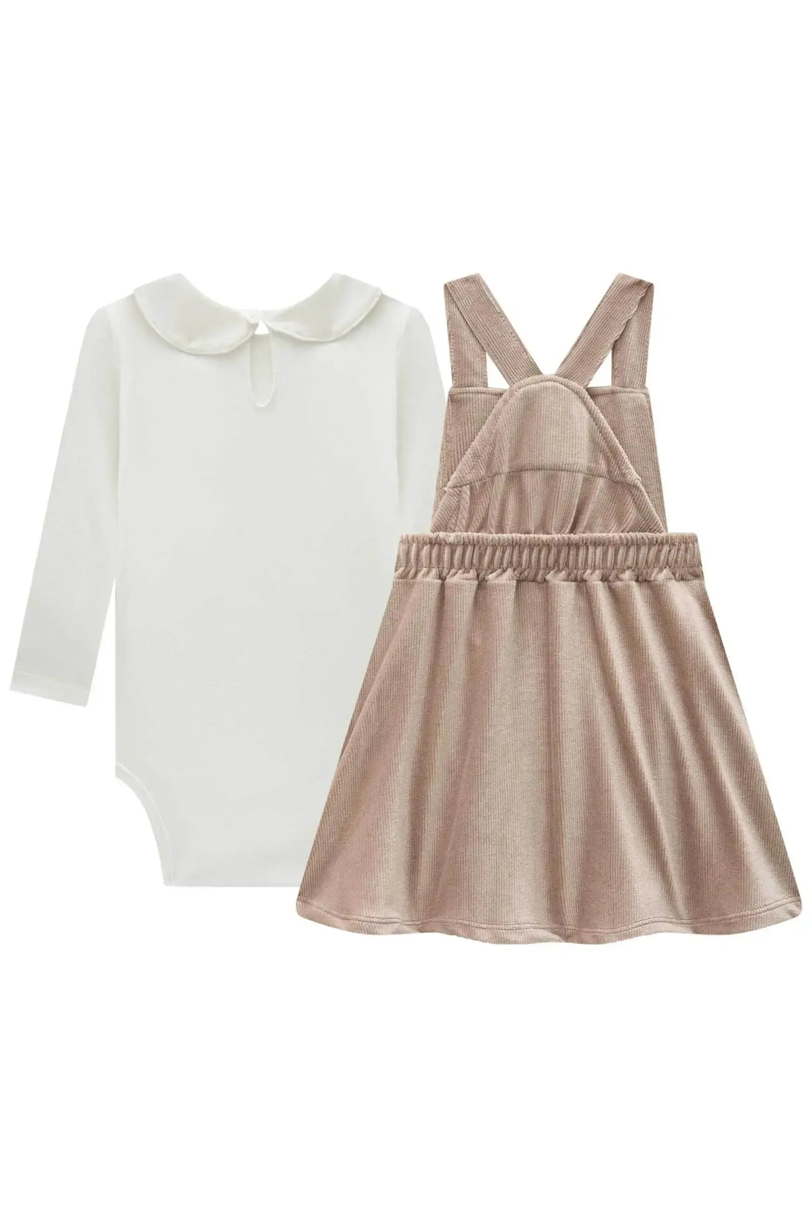 Conjunto de Body em Cotton com Salopete em Malha Cotelê 89933 Infanti Bebê Menina