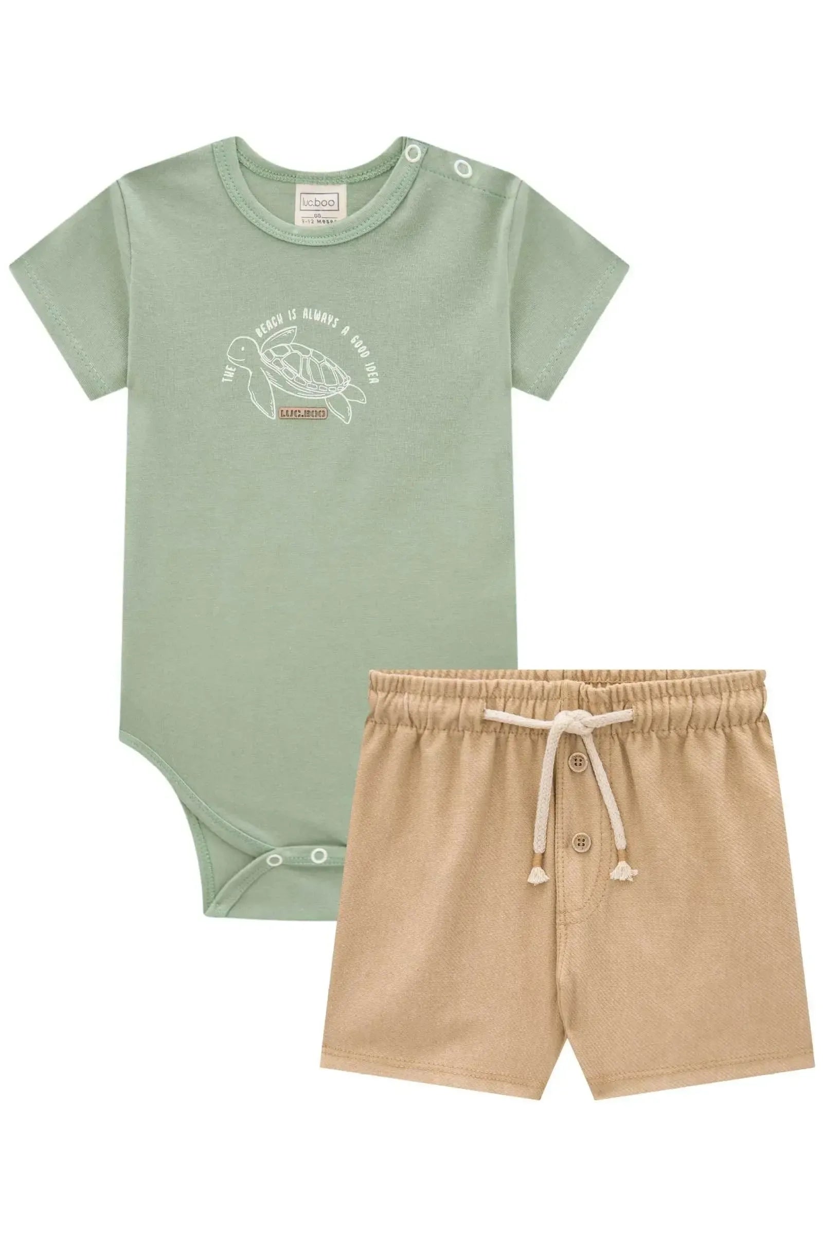 Conjunto de Body em Cotton e Bermuda em Cotton Jeans com Elastano 83174 LucBoo Bebê Menino