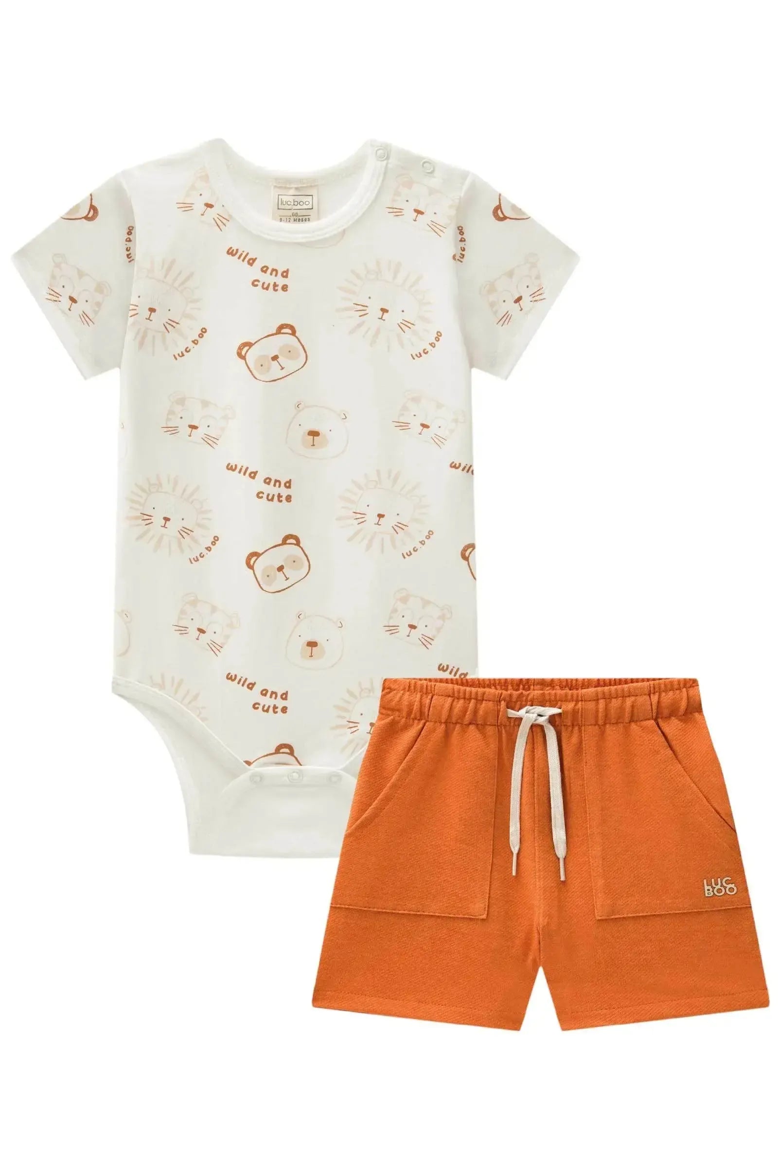 Conjunto de Body em Cotton e Bermuda em Cotton Jeans com Elastano 87379 LucBoo Bebê Menino