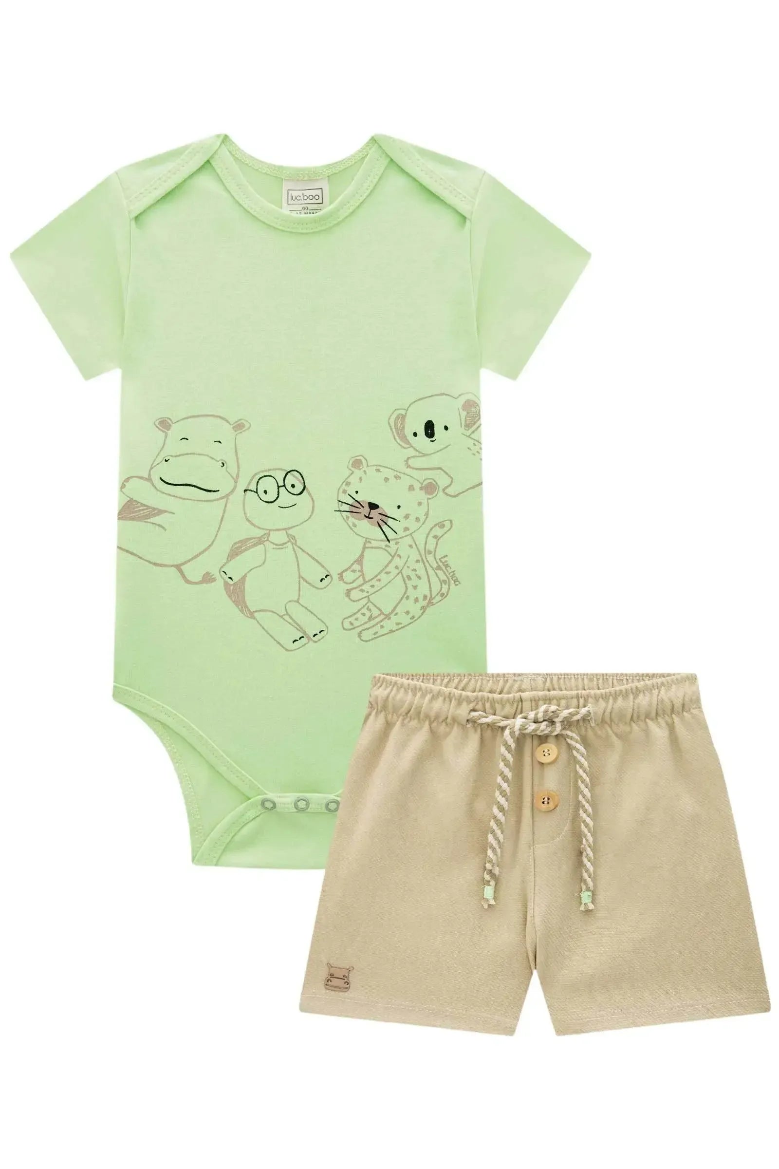 Conjunto de Body em Cotton e Bermuda em Cotton Jeans com Elastano 87913 LucBoo Bebê Menino