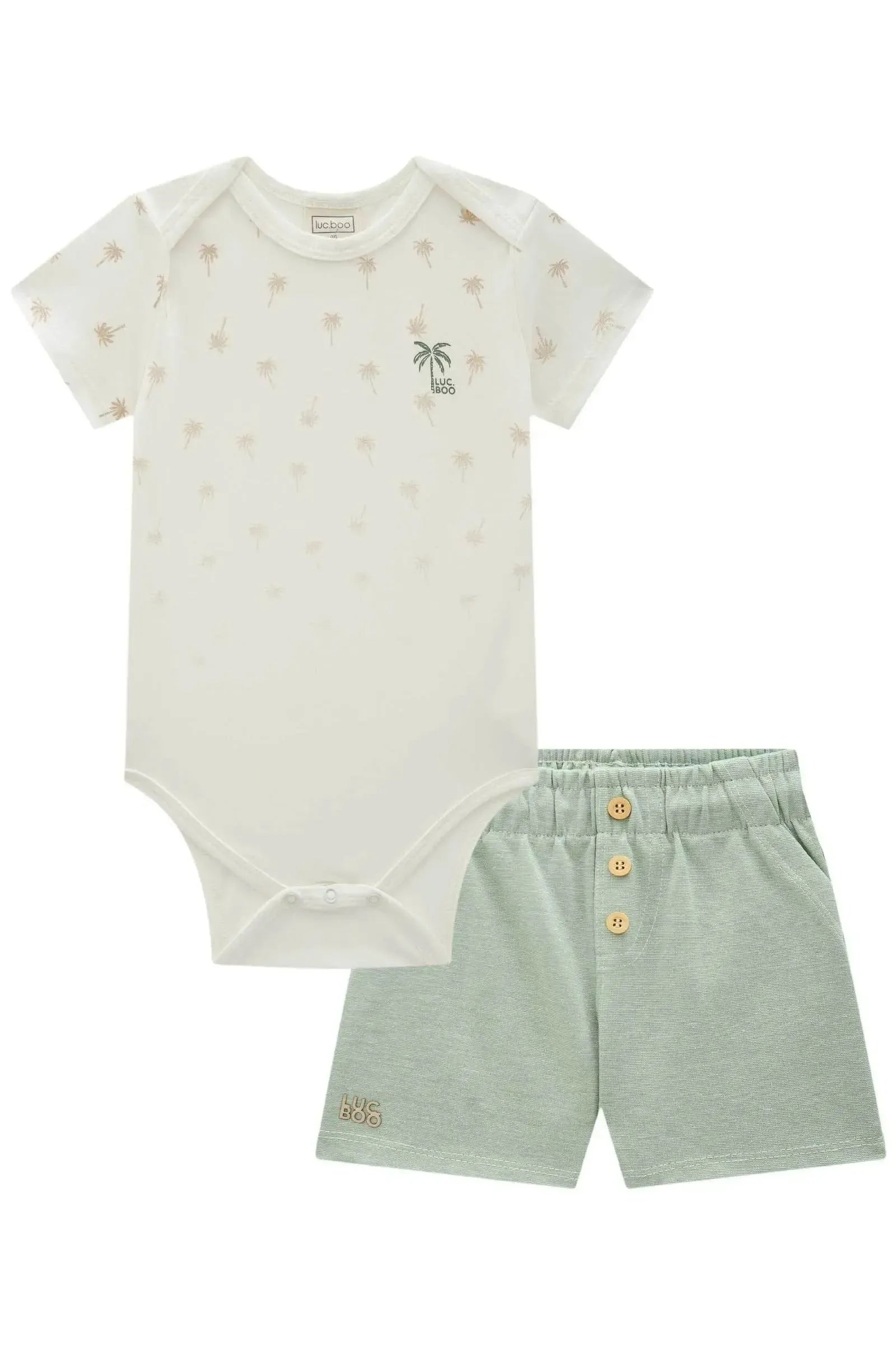 Conjunto de Body em Cotton e Bermuda em Malha Alfaiataria com Elastano 86628 LucBoo Bebê Menino