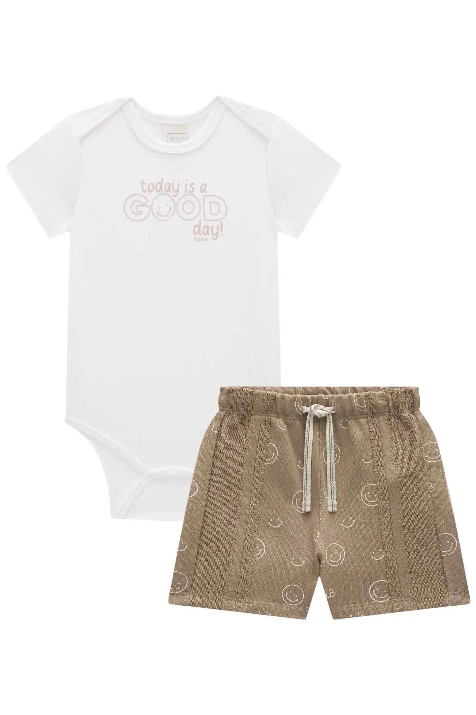 Conjunto de Body em Cotton e Bermuda em Moletom sem Pelúcia 84802 LucBoo Bebê Menino