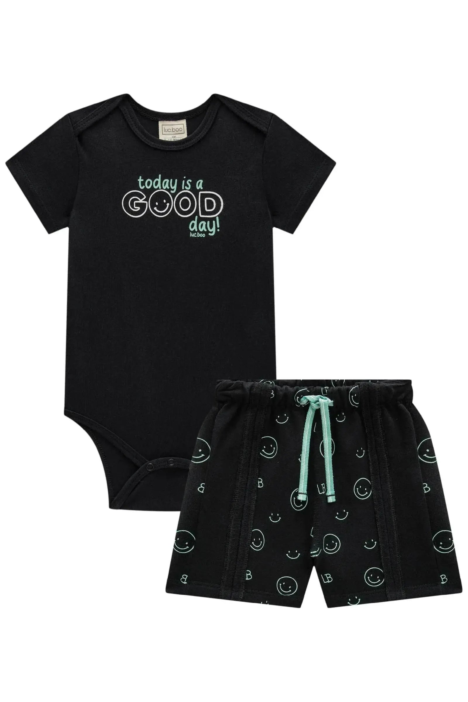 Conjunto de Body em Cotton e Bermuda em Moletom sem Pelúcia 84802 LucBoo Bebê Menino