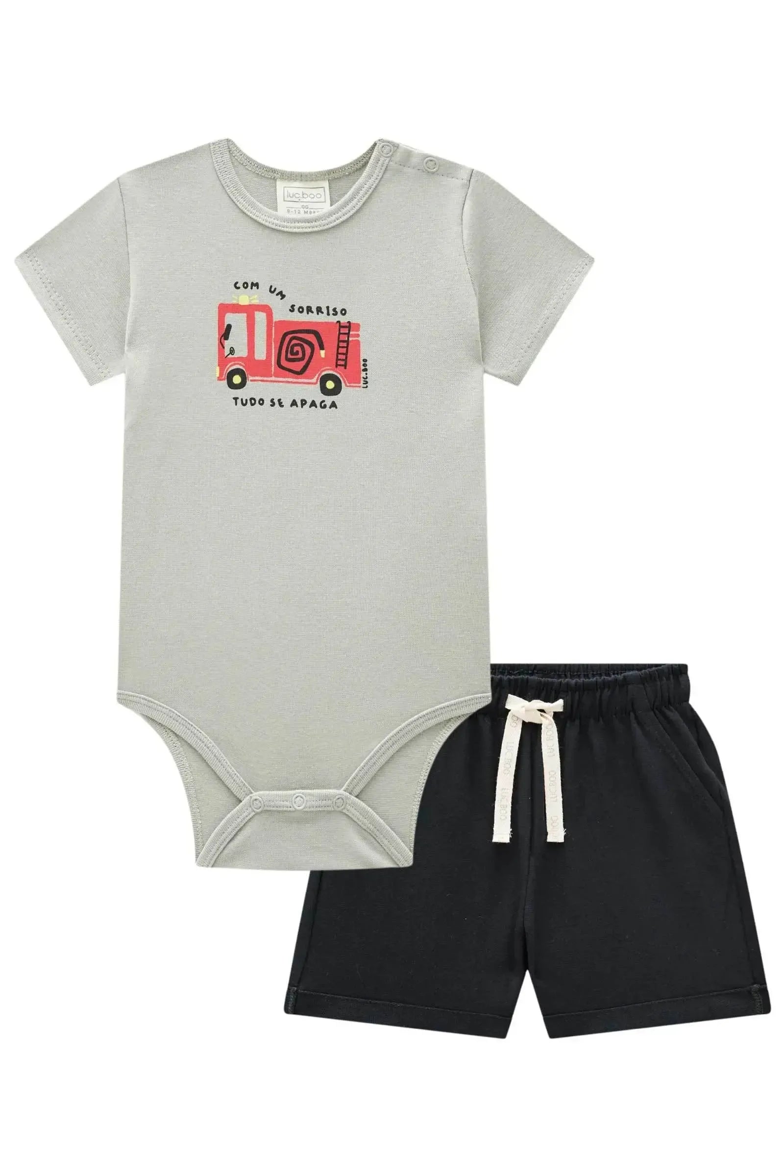 Conjunto de Body em Cotton e Bermuda em Molevisco 83849 LucBoo Bebê Menino