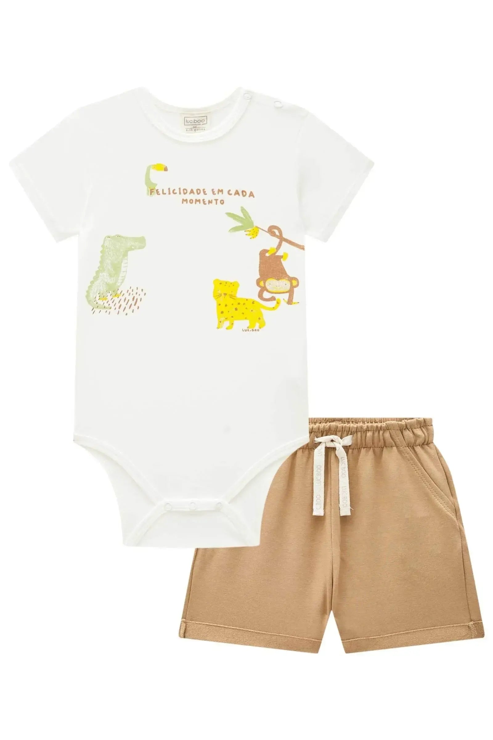 Conjunto de Body em Cotton e Bermuda em Molevisco 83849 LucBoo Bebê Menino