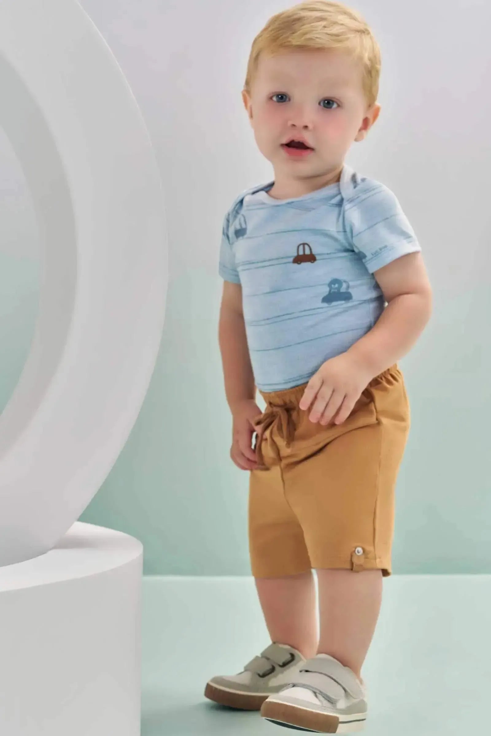 Conjunto de Body em Cotton e Bermuda em Molevisco 88852 LucBoo Bebê Menino