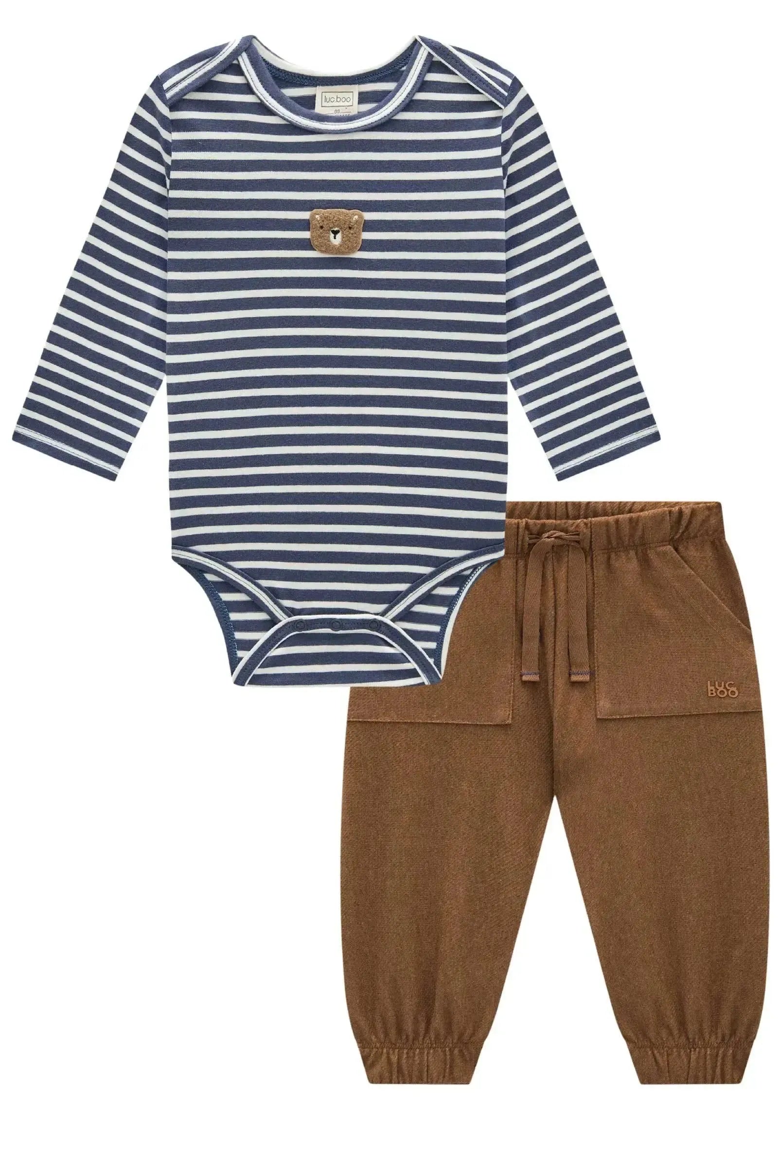 Conjunto de Body em Cotton e Calça em Cotton Jeans com Elastano 89545 LucBoo Bebê Menino