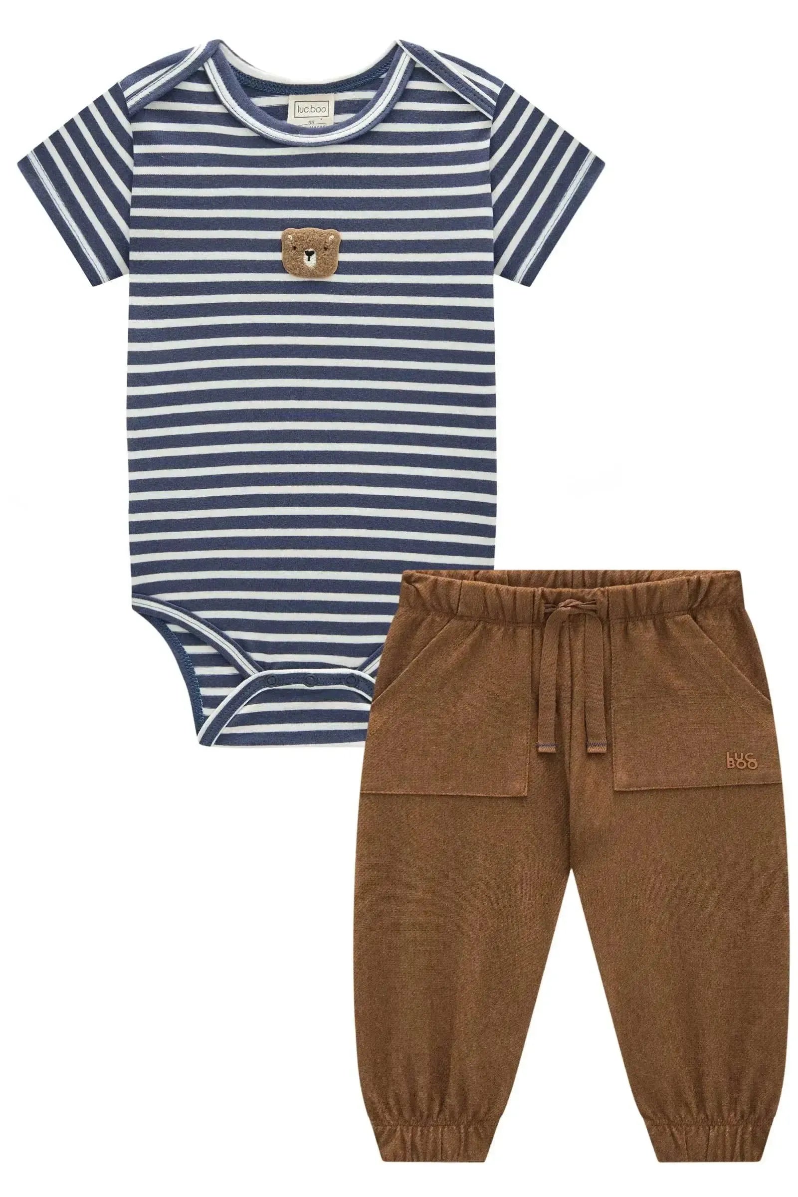 Conjunto de Body em Cotton e Calça em Cotton Jeans com Elastano 93551 LucBoo Bebê Menino