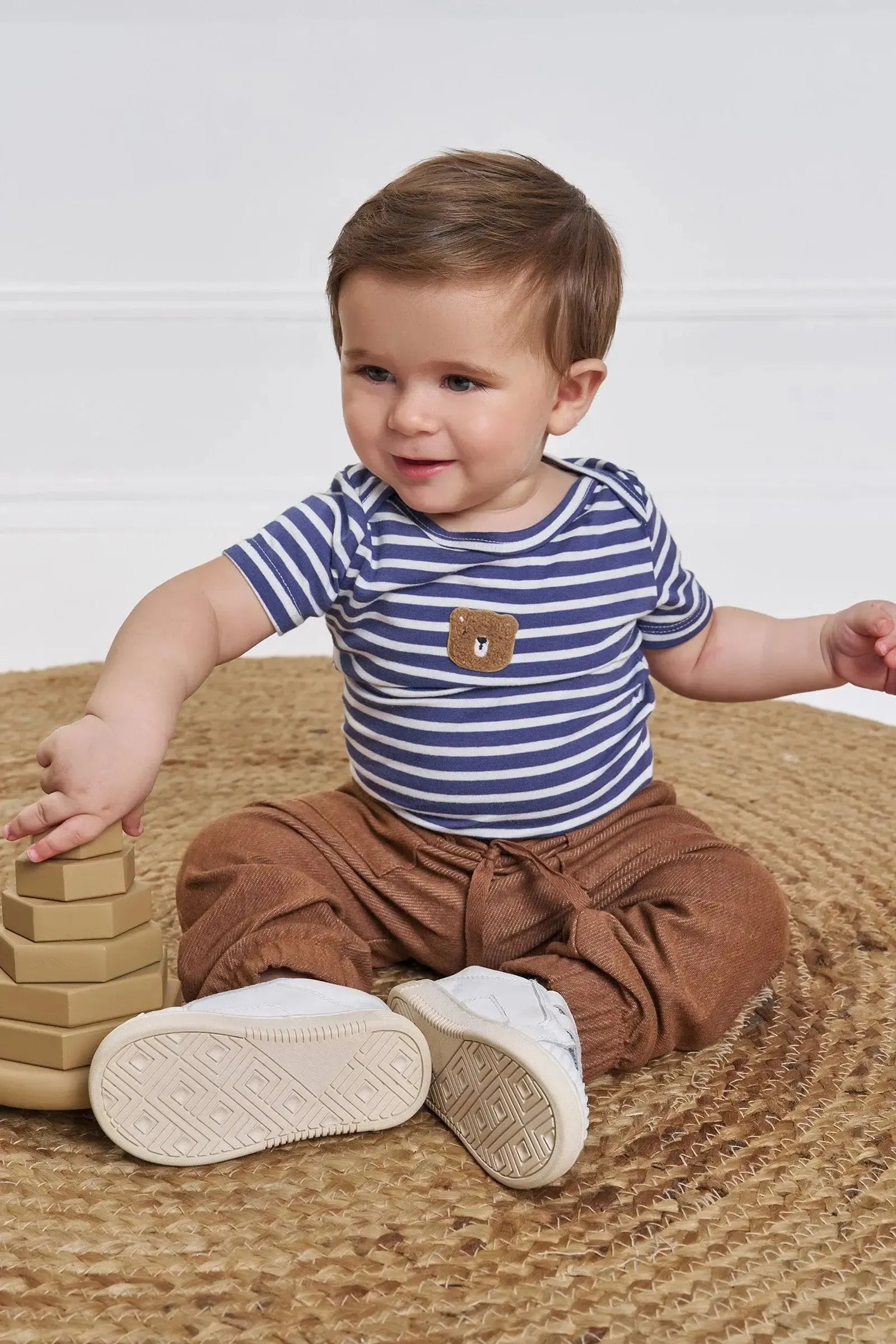 Conjunto de Body em Cotton e Calça em Cotton Jeans com Elastano 93551 LucBoo Bebê Menino