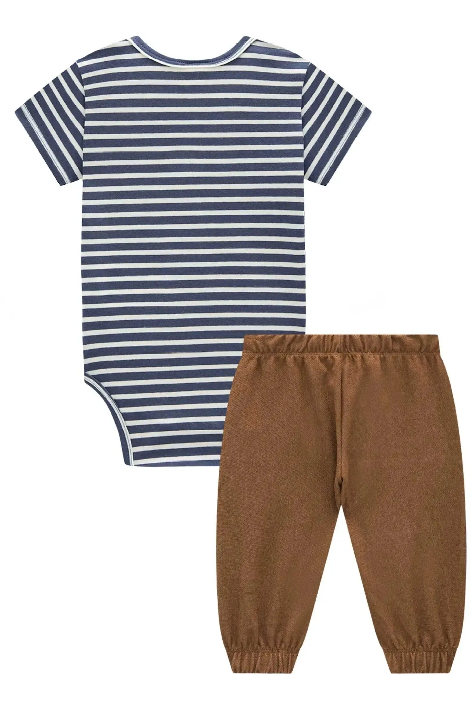 Conjunto de Body em Cotton e Calça em Cotton Jeans com Elastano 93551 LucBoo Bebê Menino