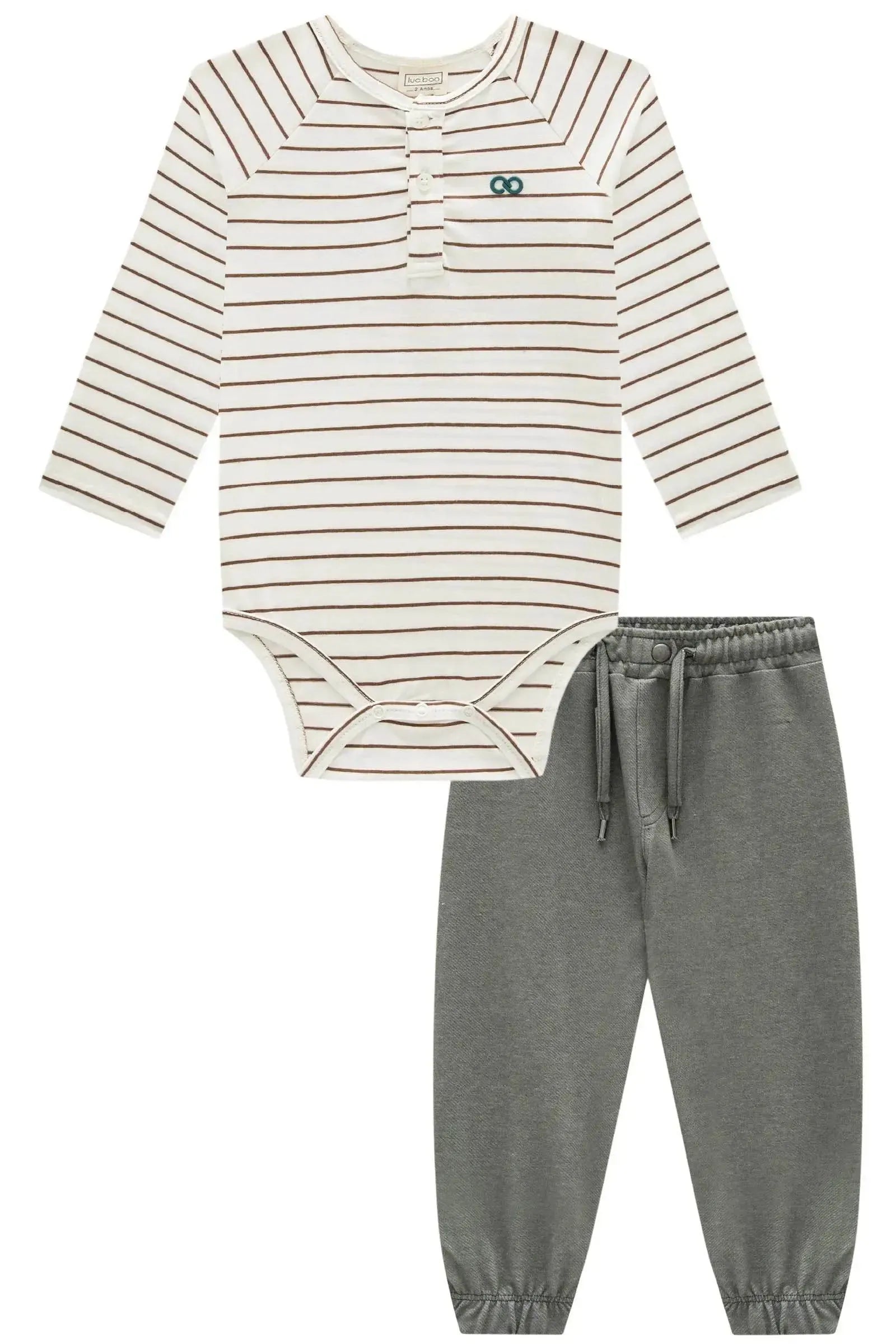 Conjunto de Body em Cotton e Calça Jogger em Cotton Jeans com Elastano 90380 LucBoo Bebê Menino