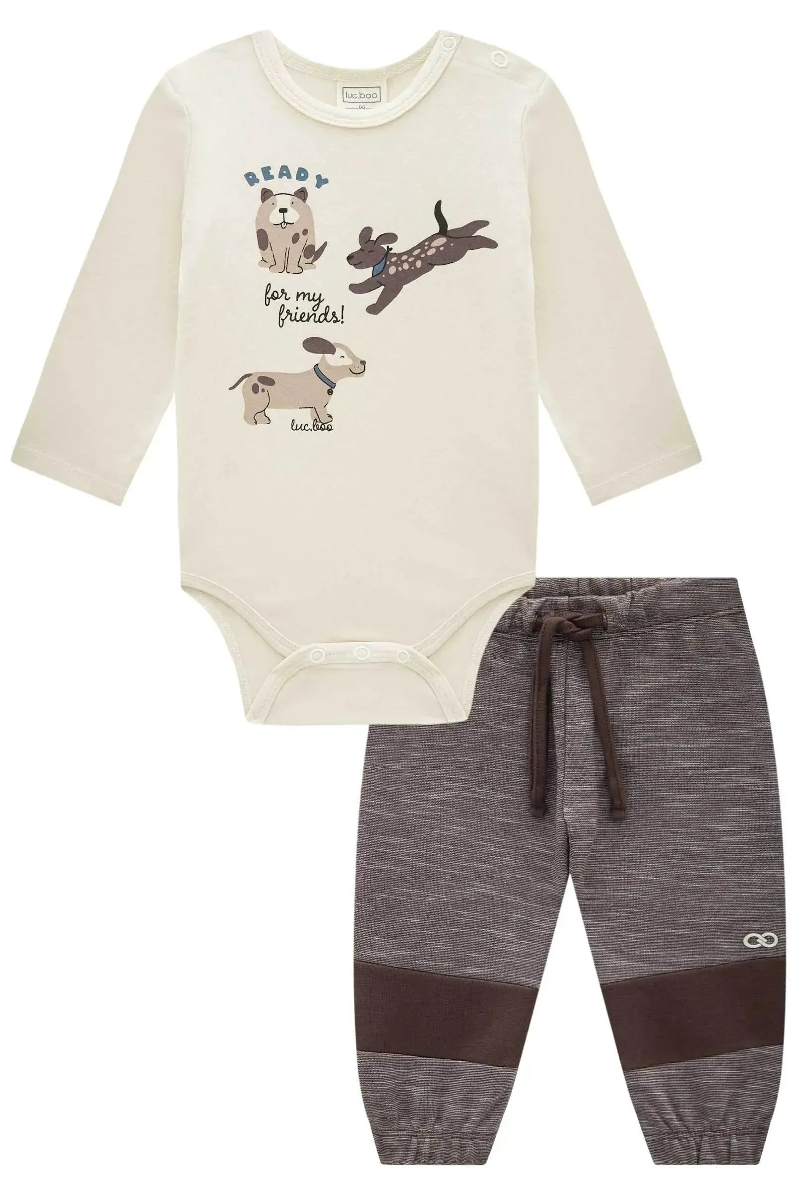 Conjunto de Body em Cotton e Calça Jogger em Meclado Bicolor 90731 LucBoo Bebê Menino