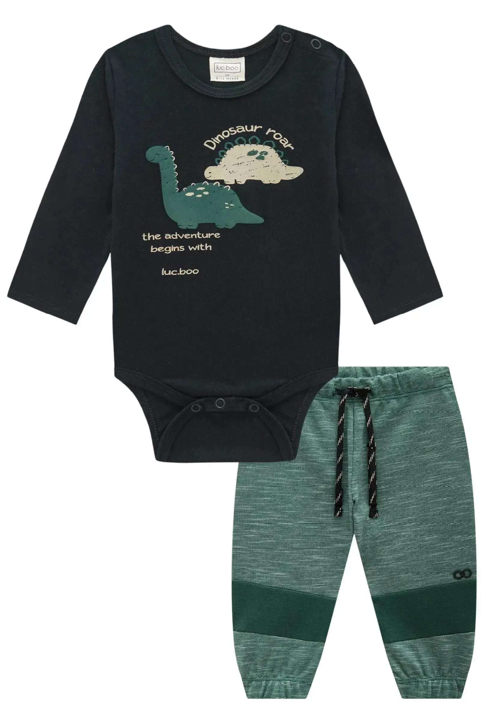 Conjunto de Body em Cotton e Calça Jogger em Mesclado Bicolor 90733 LucBoo Bebê Menino