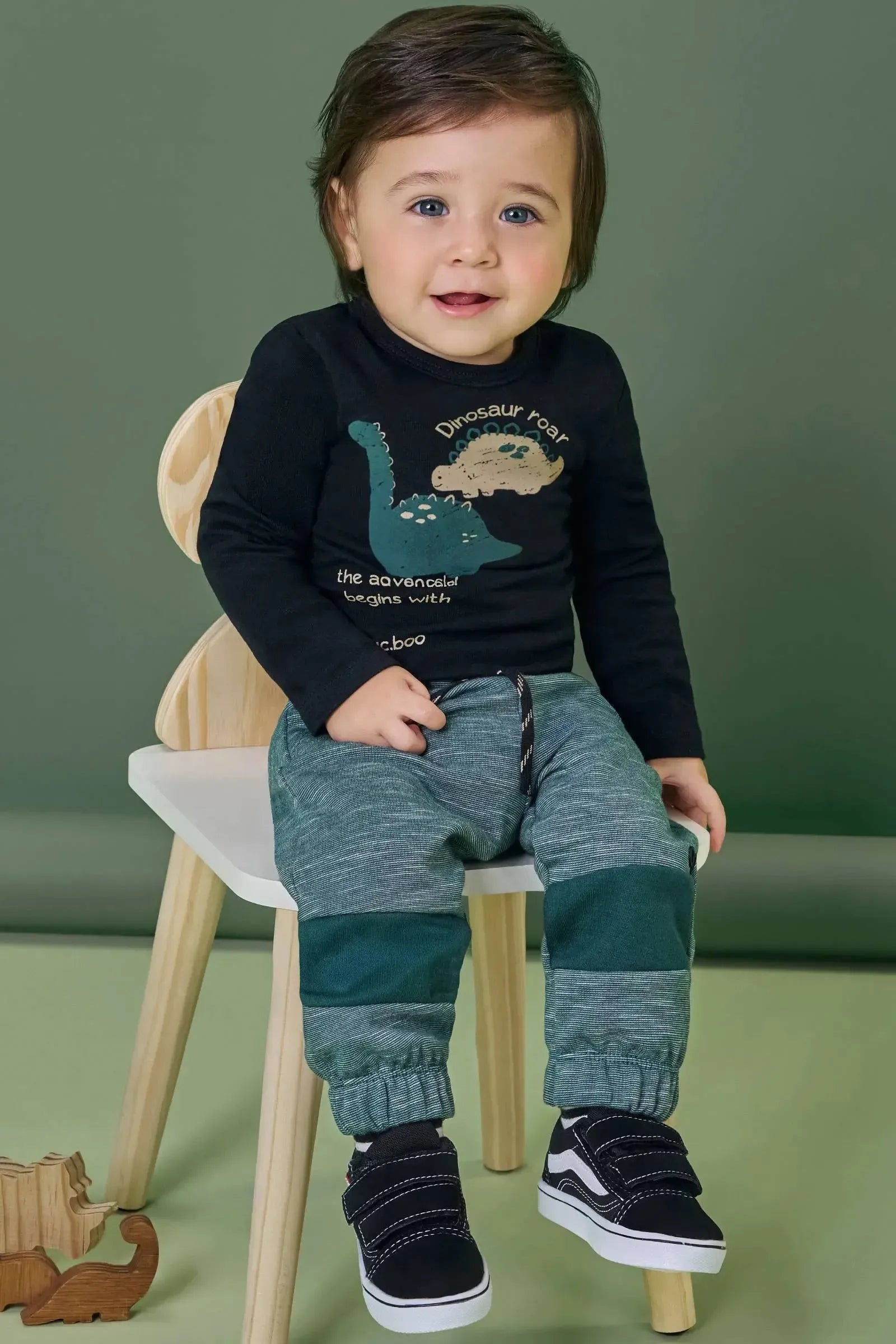 Conjunto de Body em Cotton e Calça Jogger em Mesclado Bicolor 90733 LucBoo Bebê Menino