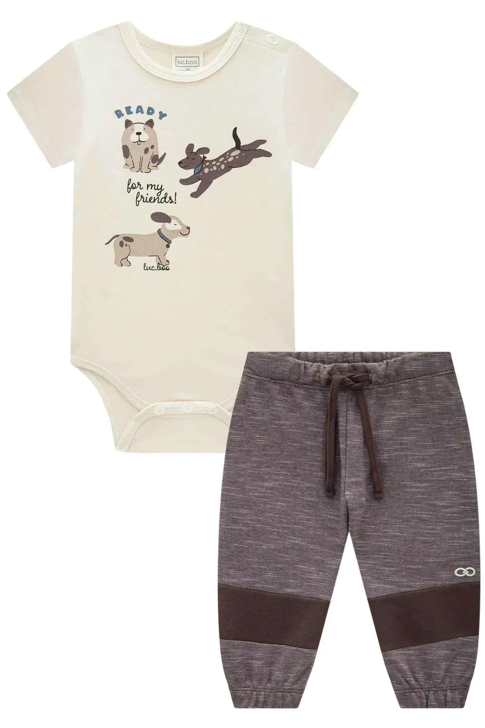 Conjunto de Body em Cotton e Calça Jogger em Mesclado Bicolor 93548 LucBoo Bebê Menino
