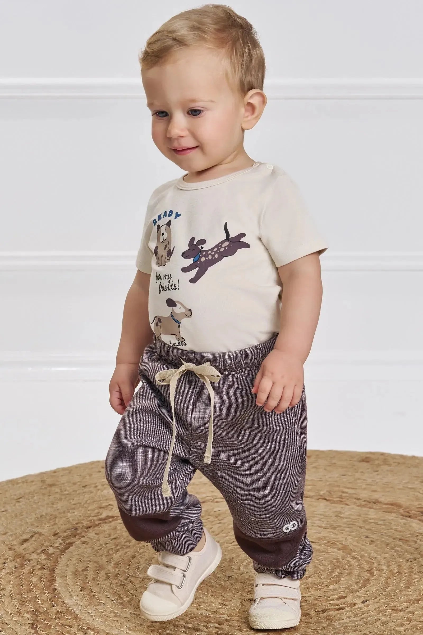 Conjunto de Body em Cotton e Calça Jogger em Mesclado Bicolor 93548 LucBoo Bebê Menino