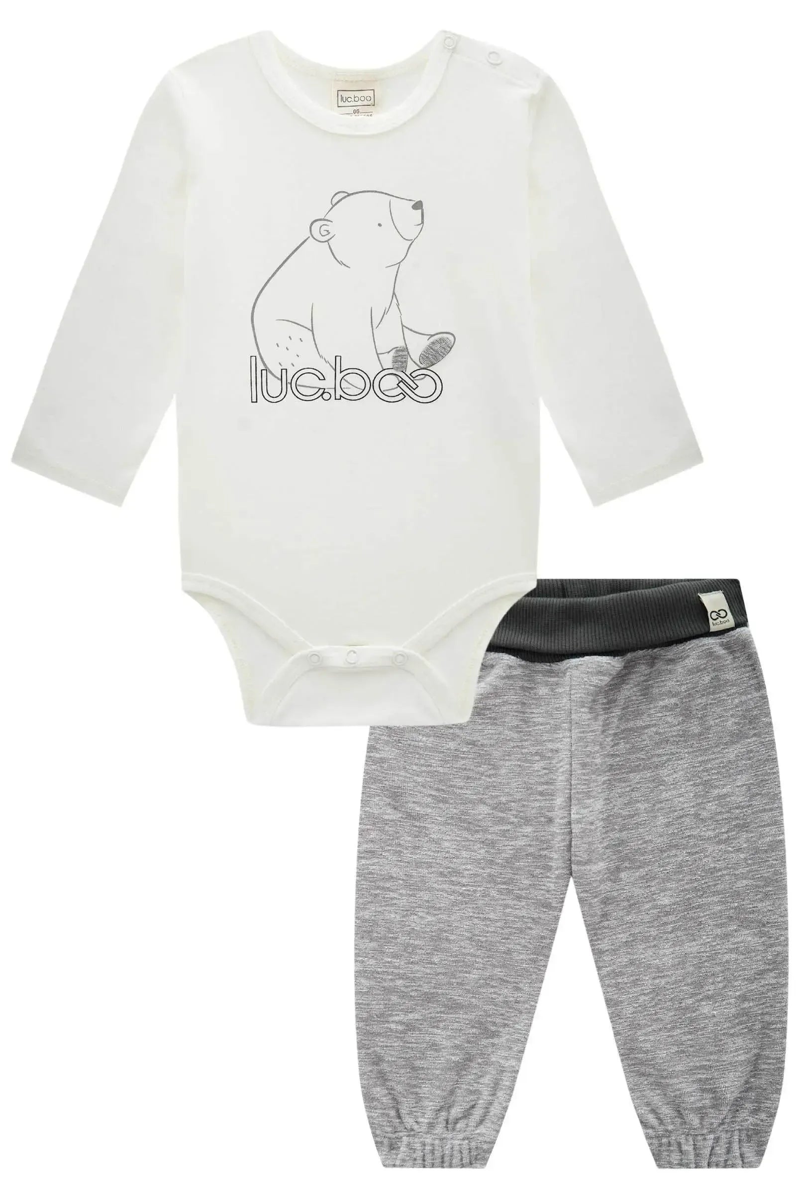 Conjunto de Body em Cotton e Calça Jogger em Soft Melange 92066 LucBoo Bebê Menino