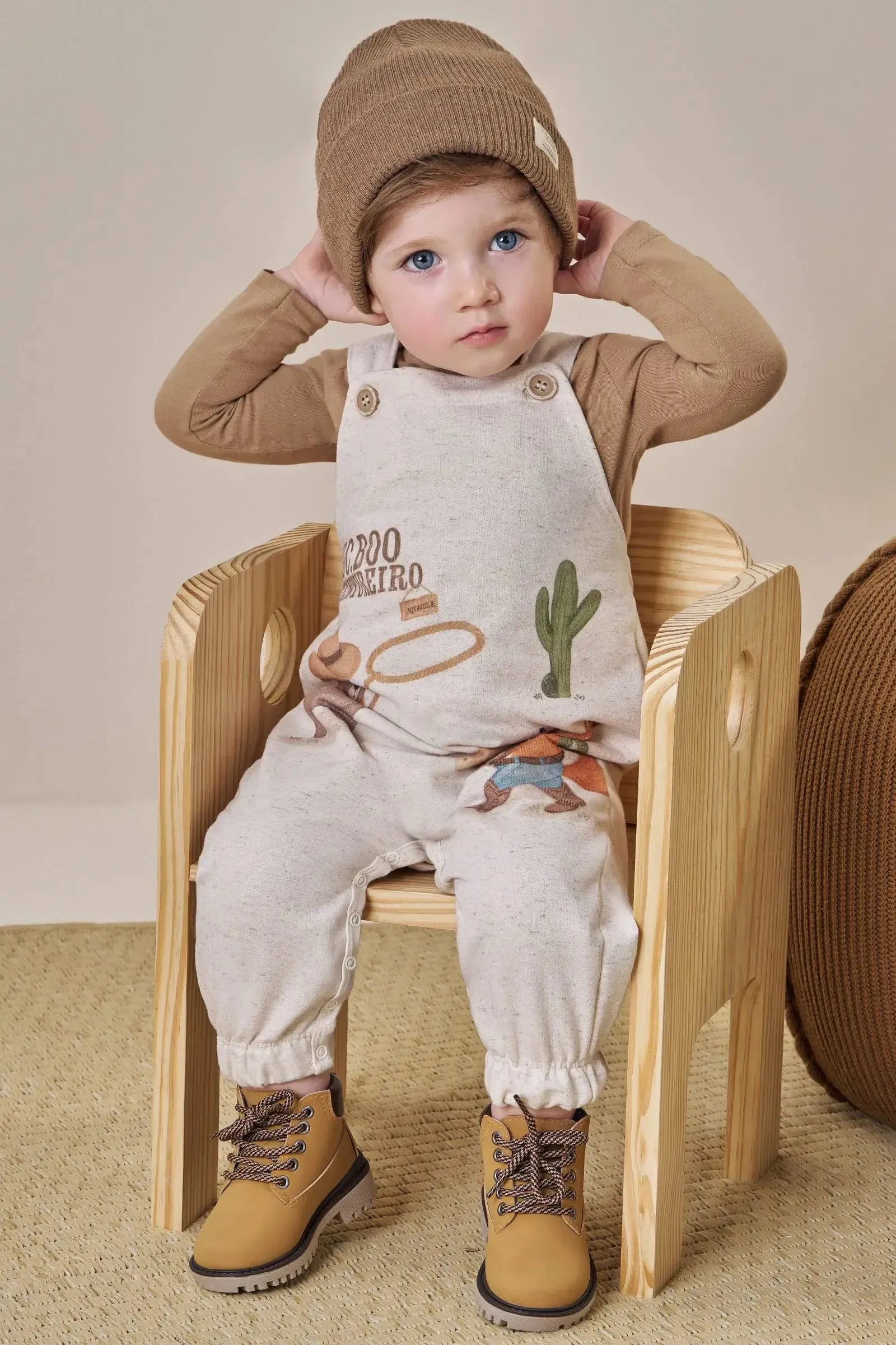 Conjunto de Body em Cotton e Jardineira em Moletom Linho sem Pelúcia 91663 LucBoo Bebê Menino