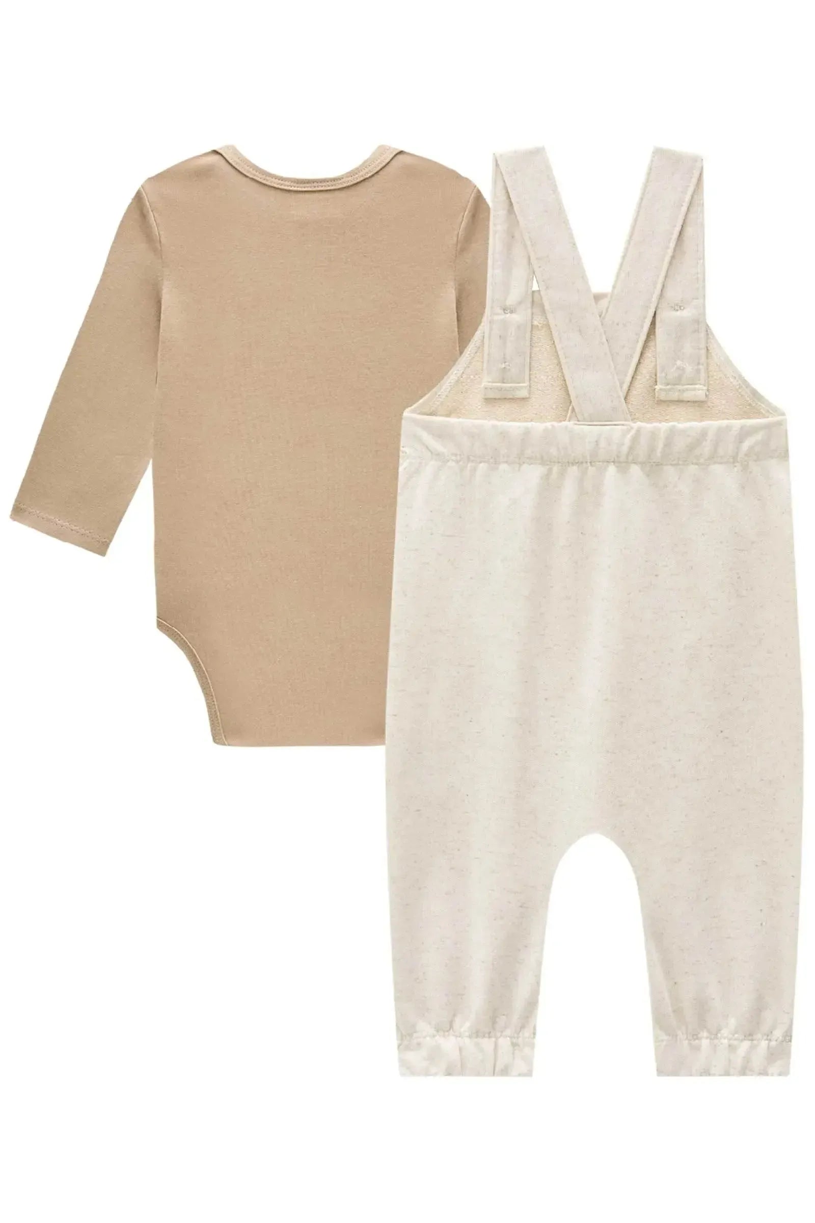 Conjunto de Body em Cotton e Jardineira em Moletom Linho sem Pelúcia 91663 LucBoo Bebê Menino