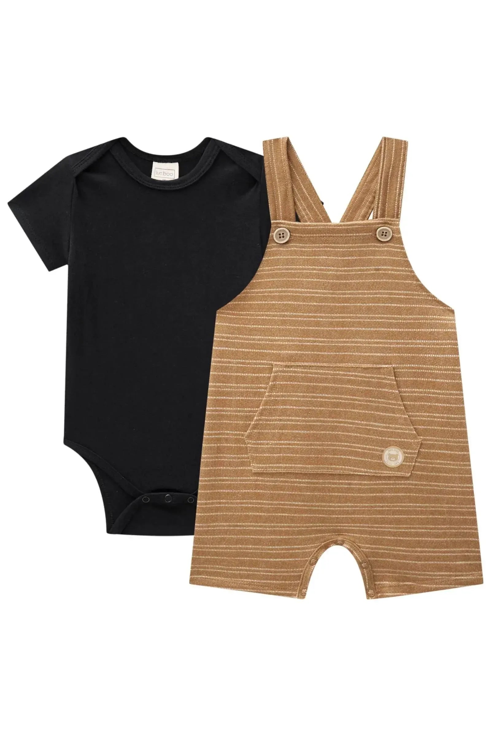 Conjunto de Body em Cotton e Jardineira em Moletom Listrado sem Pelúcia 85186 LucBoo Bebê Menino