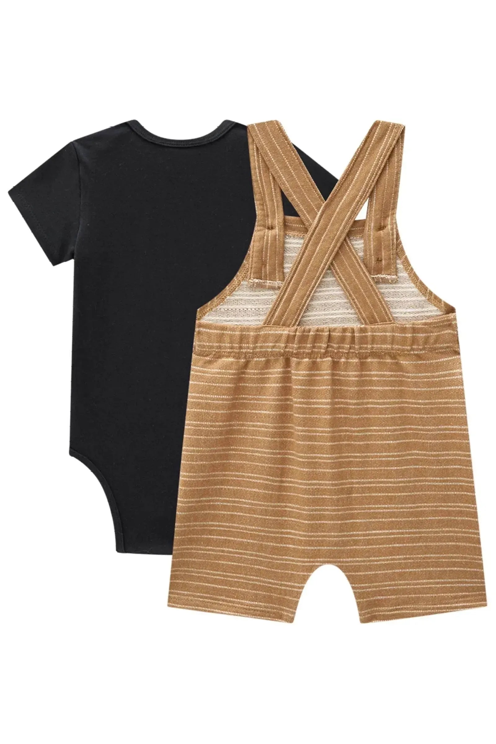 Conjunto de Body em Cotton e Jardineira em Moletom Listrado sem Pelúcia 85186 LucBoo Bebê Menino