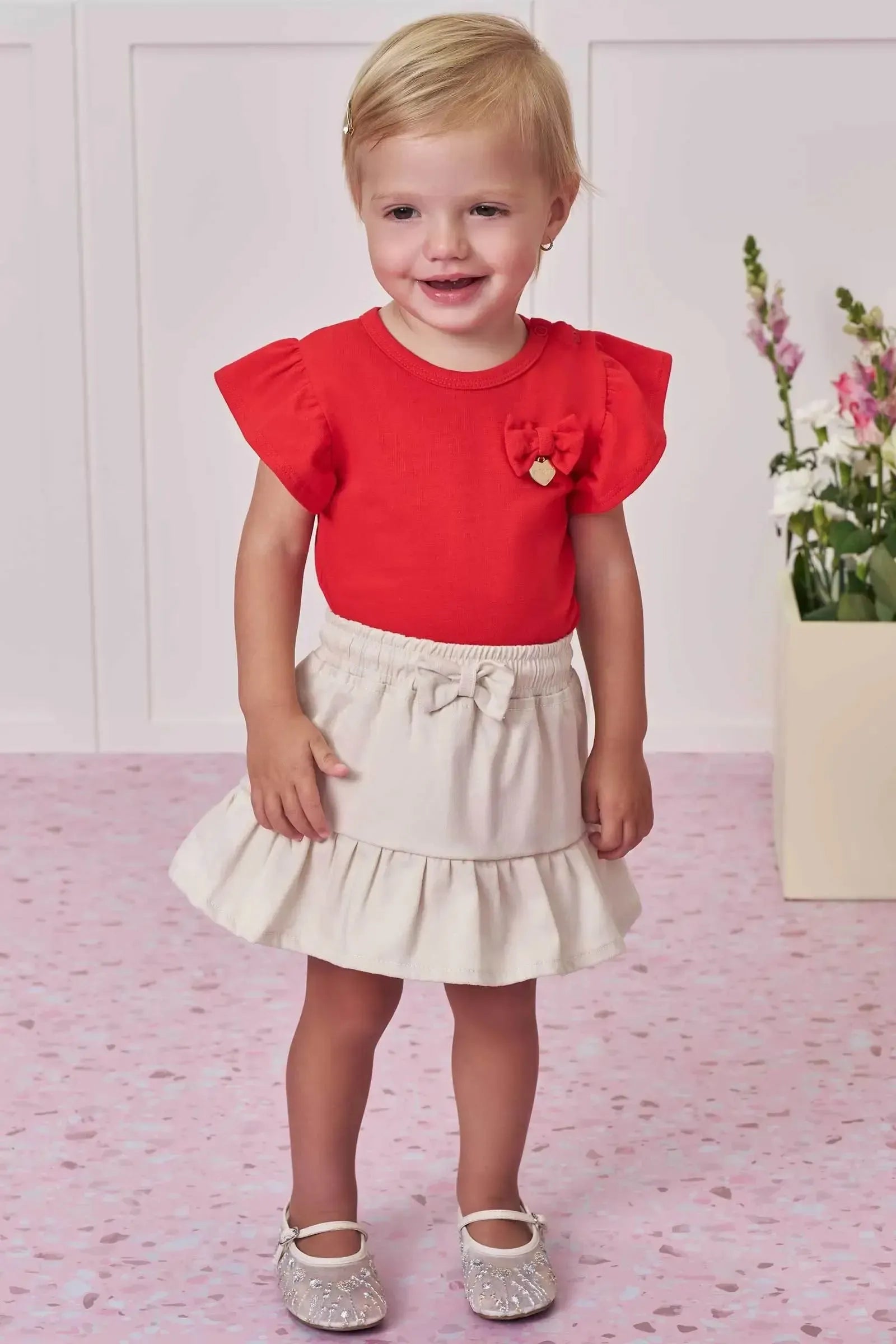 Conjunto de Body em Cotton e Saia em Sarja com Elastano 98599 Infanti Bebê Menina