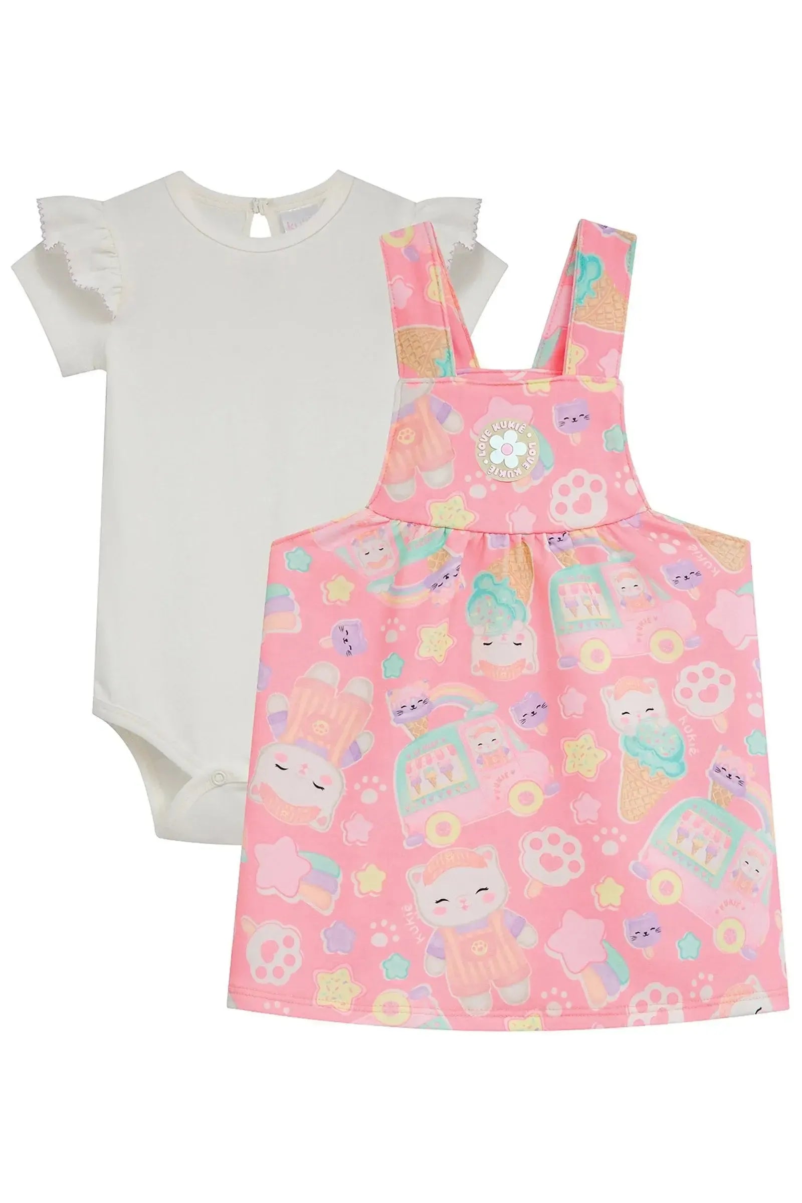 Conjunto de Body em Cotton e Salopete em Molecotton 95221 Kukiê Bebê Menina