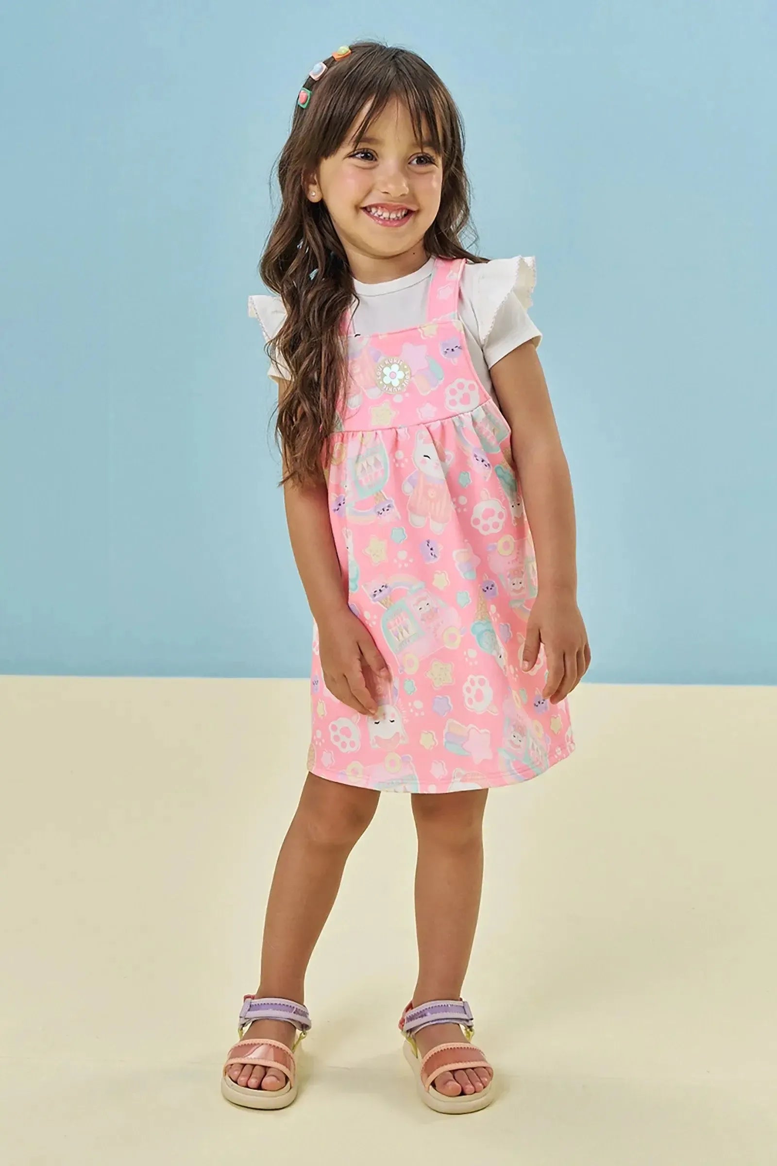 Conjunto de Body em Cotton e Salopete em Molecotton 95221 Kukiê Bebê Menina