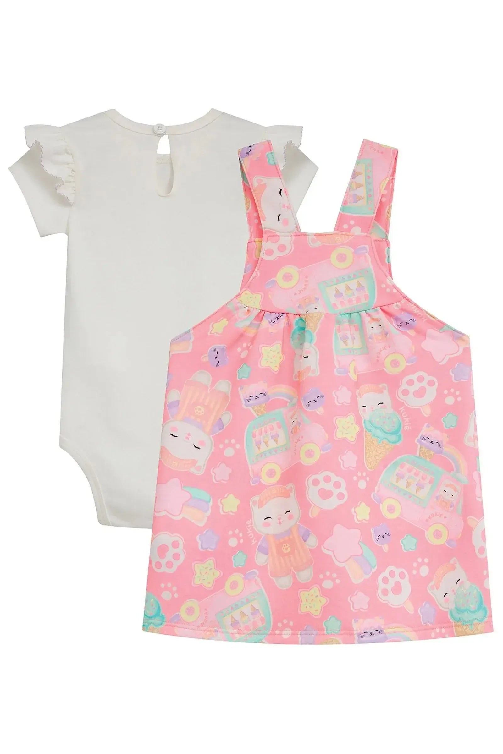 Conjunto de Body em Cotton e Salopete em Molecotton 95221 Kukiê Bebê Menina