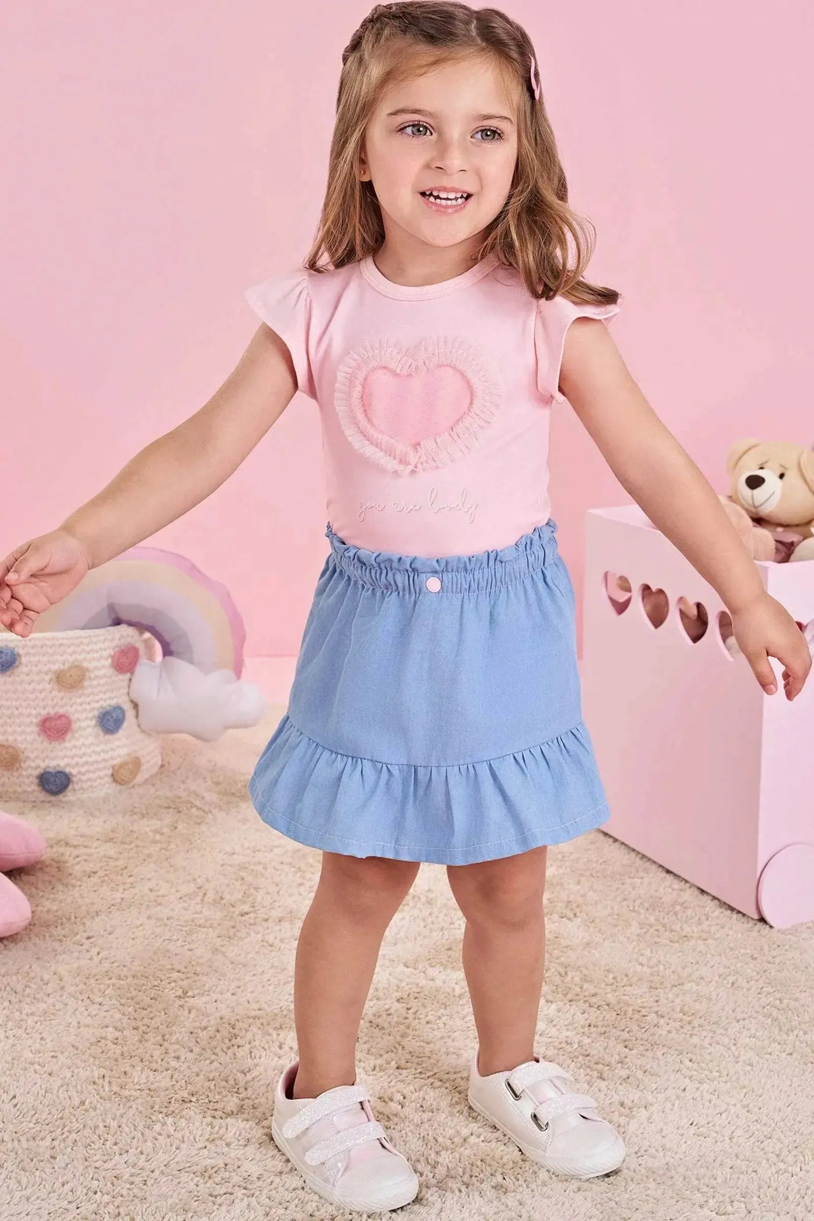 Conjunto de Body em Cotton e Short Saia em Light Chambray 83655 Infanti Bebê Menina