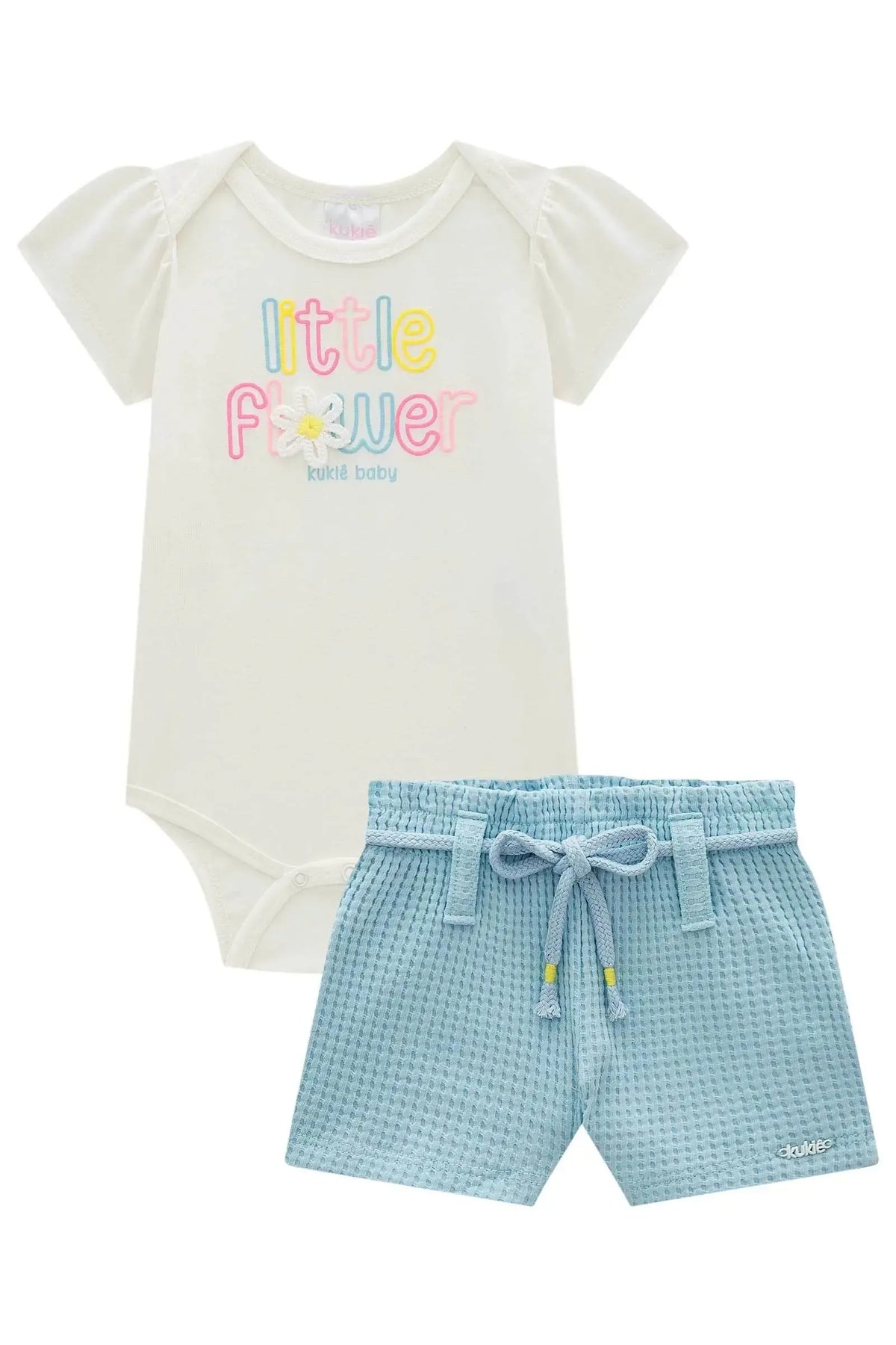 Conjunto de Body em Cotton e Shorts em Malha Big Waffle 98388 Kukiê Bebê Menina