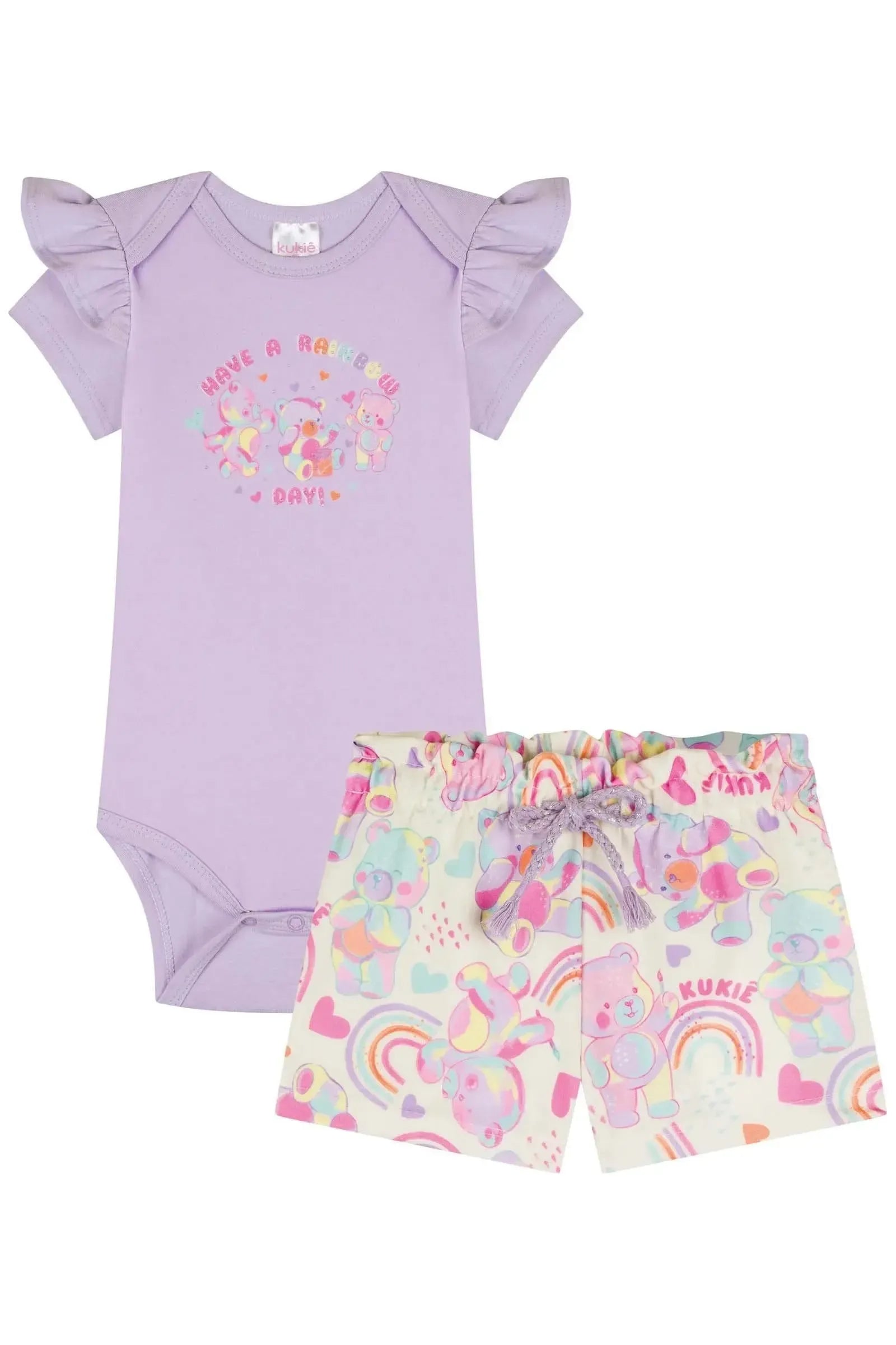Conjunto de Body em Cotton e Shorts em Molecotton 85356 Kukiê Bebê Menina