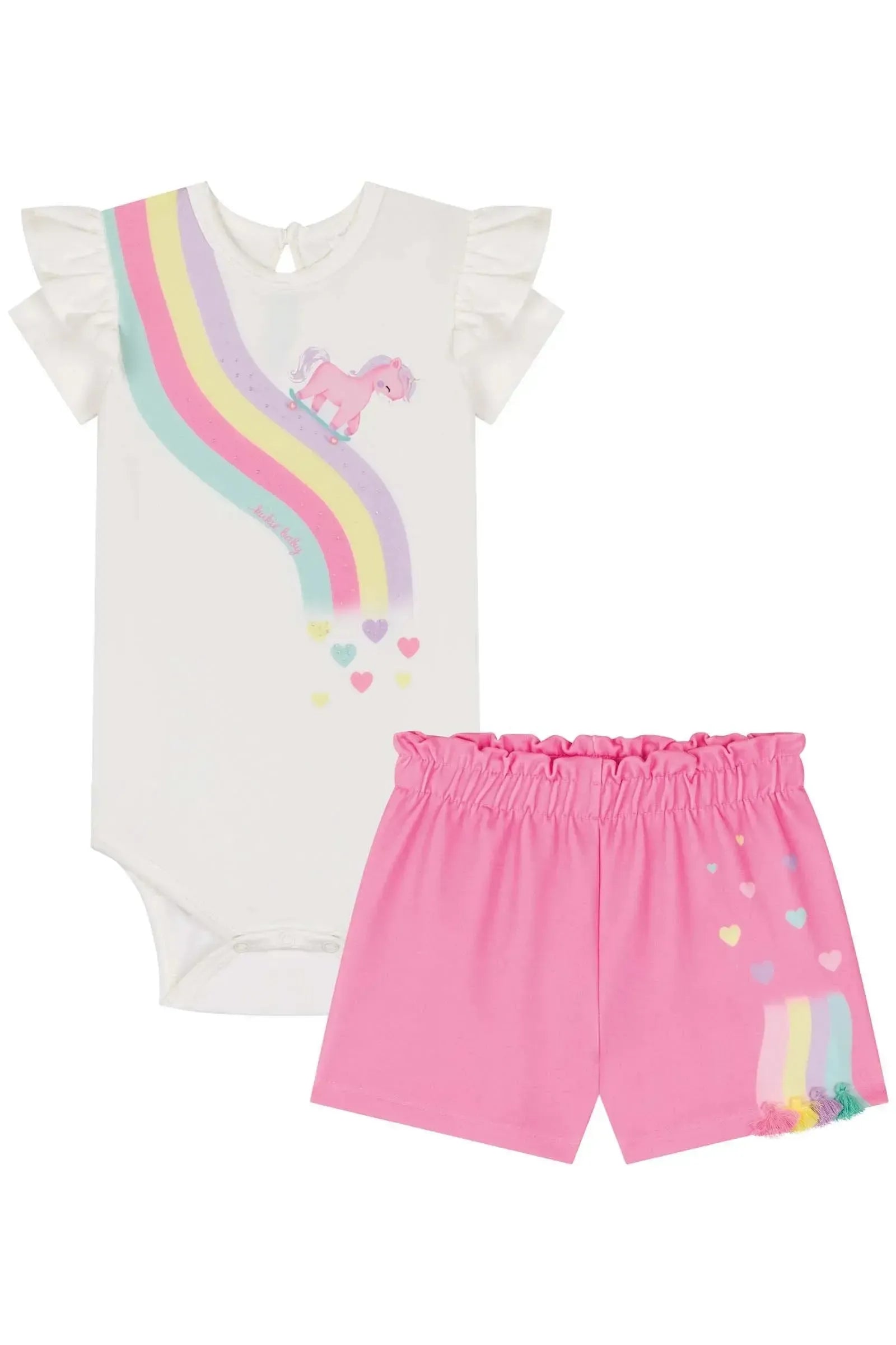 Conjunto de Body em Cotton e Shorts em Molecotton 85414 Kukiê Bebê Menina