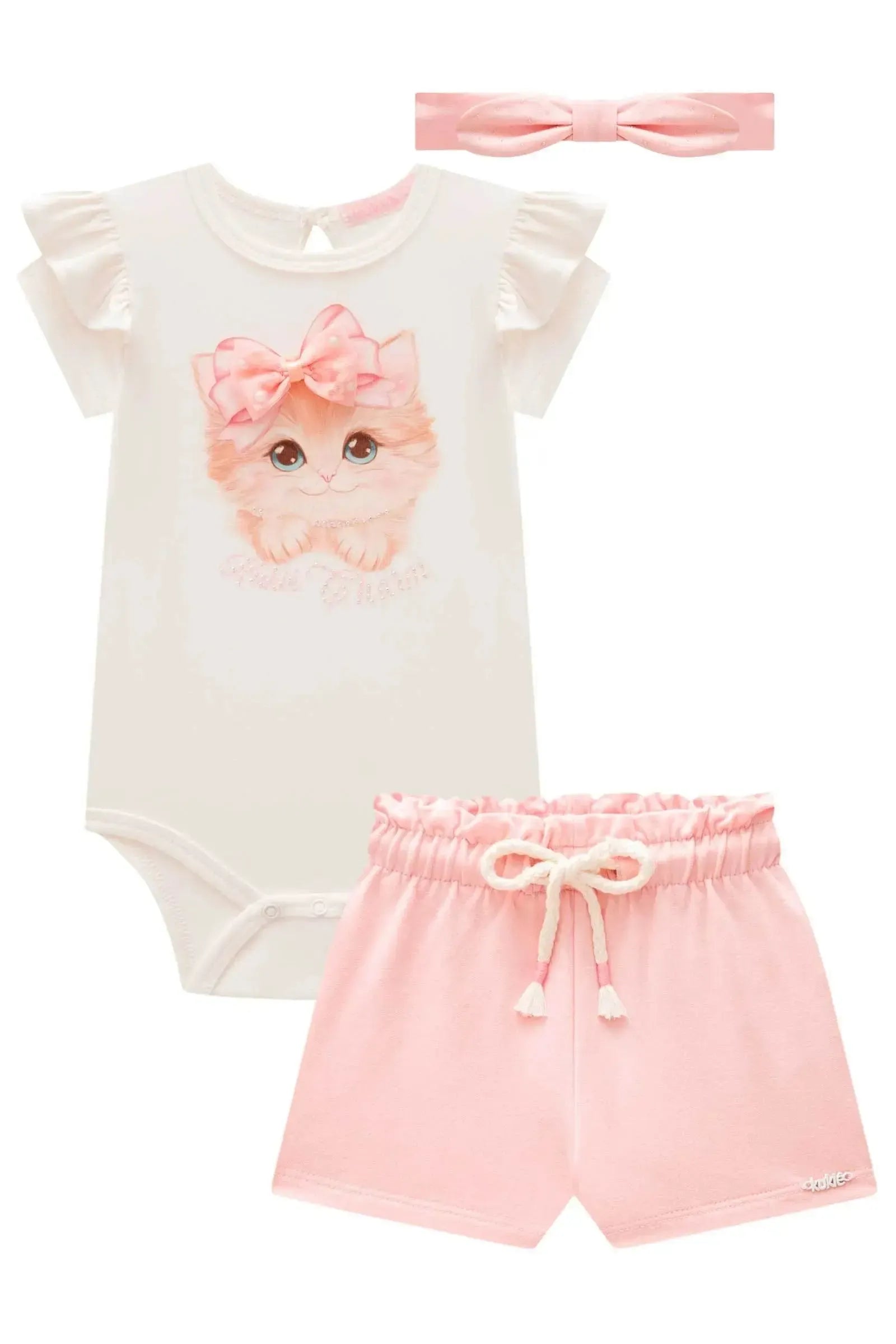 Conjunto de Body em Cotton e Shorts em Molevisco (acompanha Faixa) 98701 Kukiê Bebê Menina