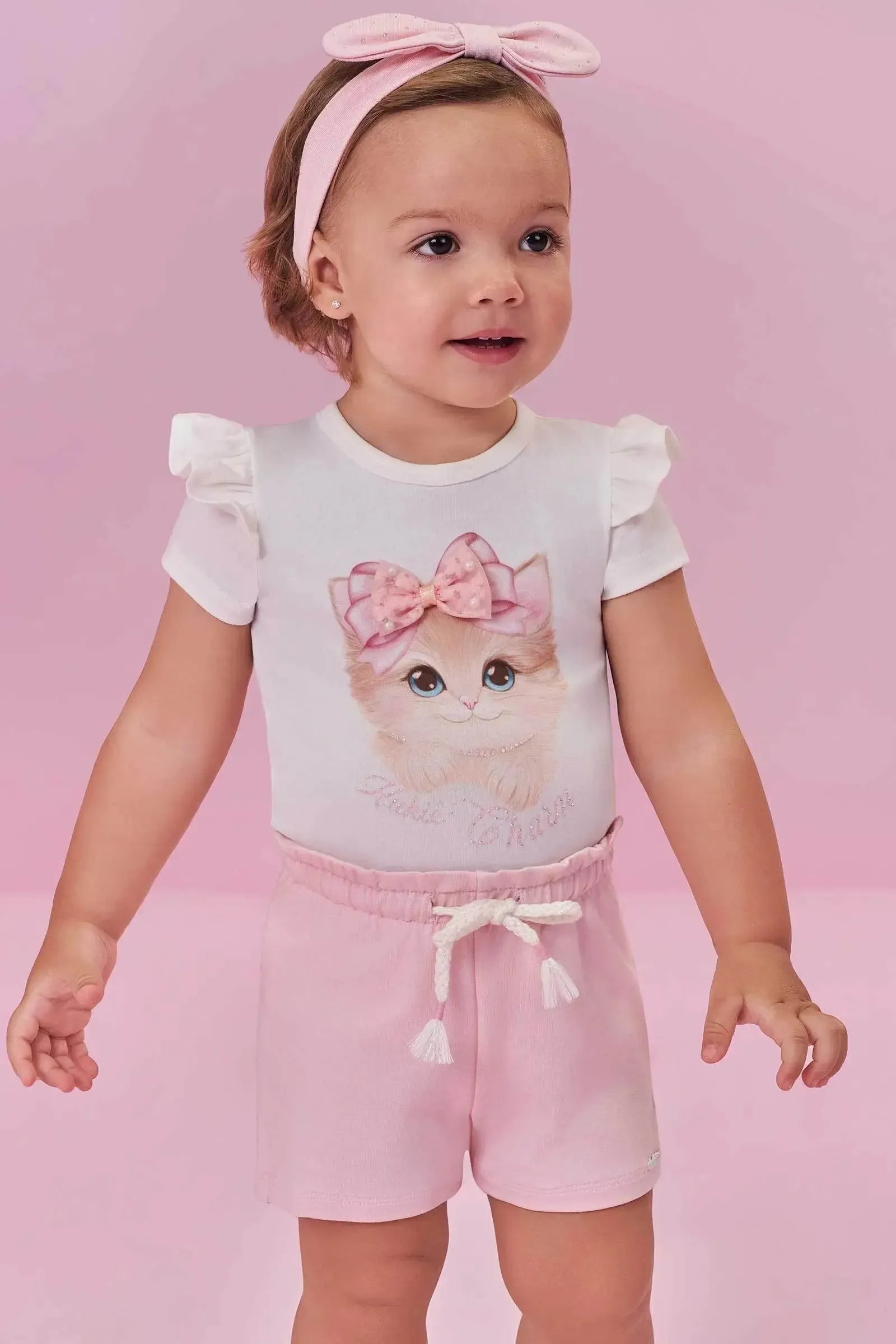 Conjunto de Body em Cotton e Shorts em Molevisco (acompanha Faixa) 98701 Kukiê Bebê Menina