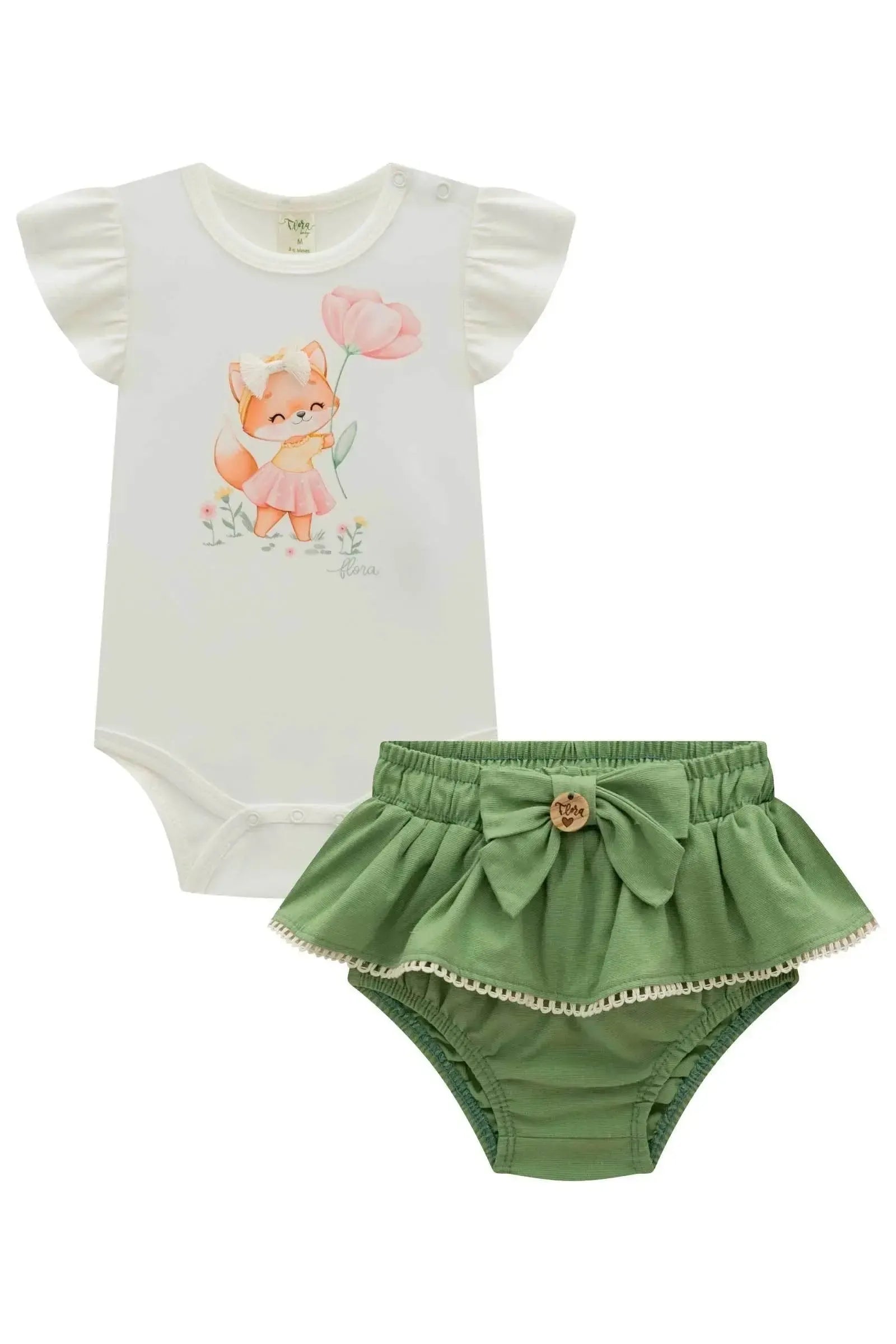 Conjunto de Body em Cotton e Tapa Fralda em Linho com Elastano 98573 Infanti Bebê Menina