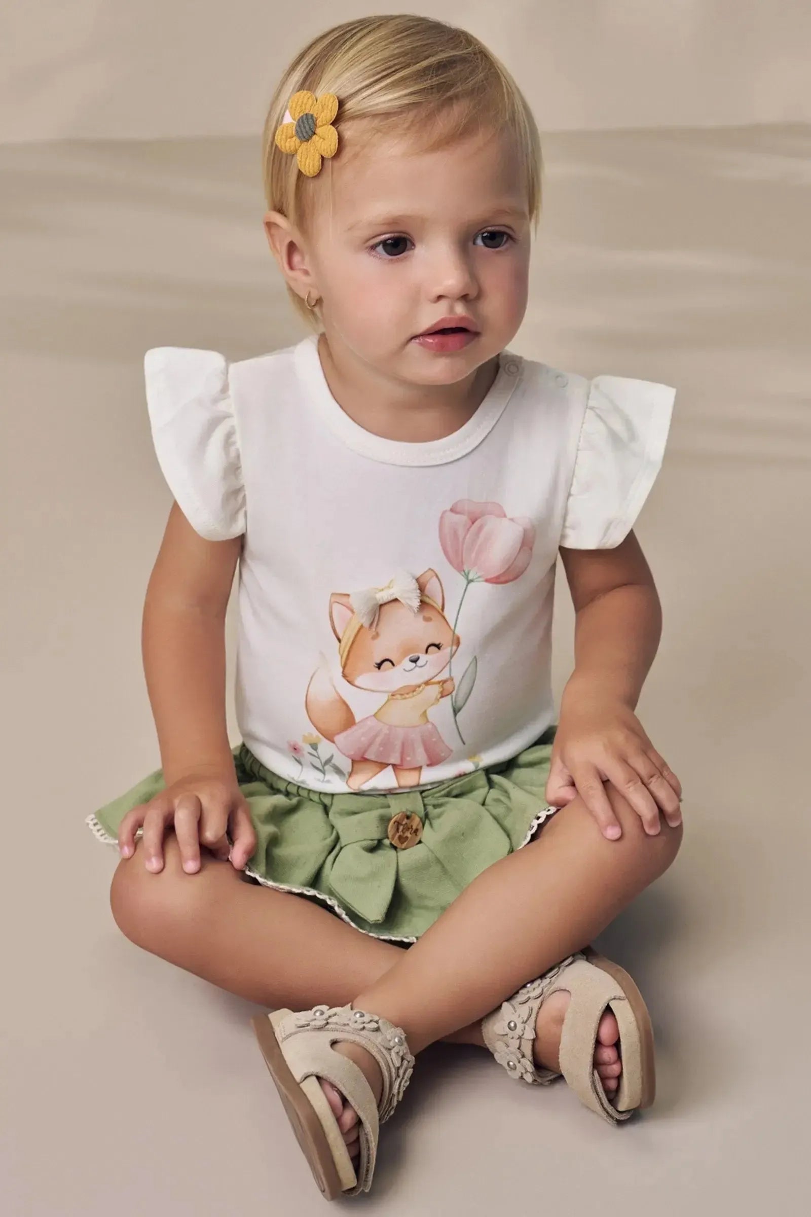 Conjunto de Body em Cotton e Tapa Fralda em Linho com Elastano 98573 Infanti Bebê Menina